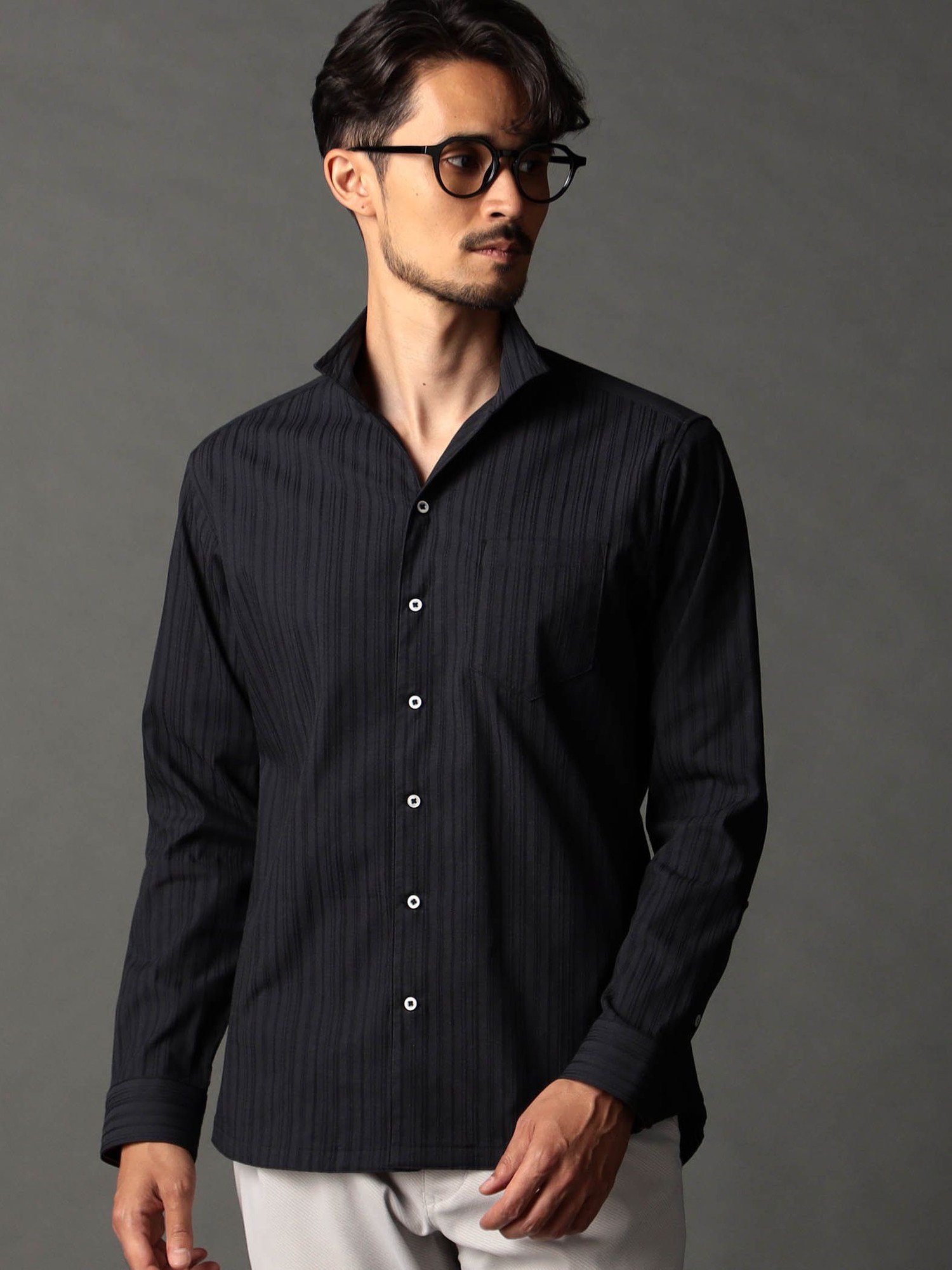 NICOLE CLUB FOR MEN リバーシブルドビー スタンドカラーシャツ ニコル トップス シャツ・ブラウス ネイビー ワインレッド グレー