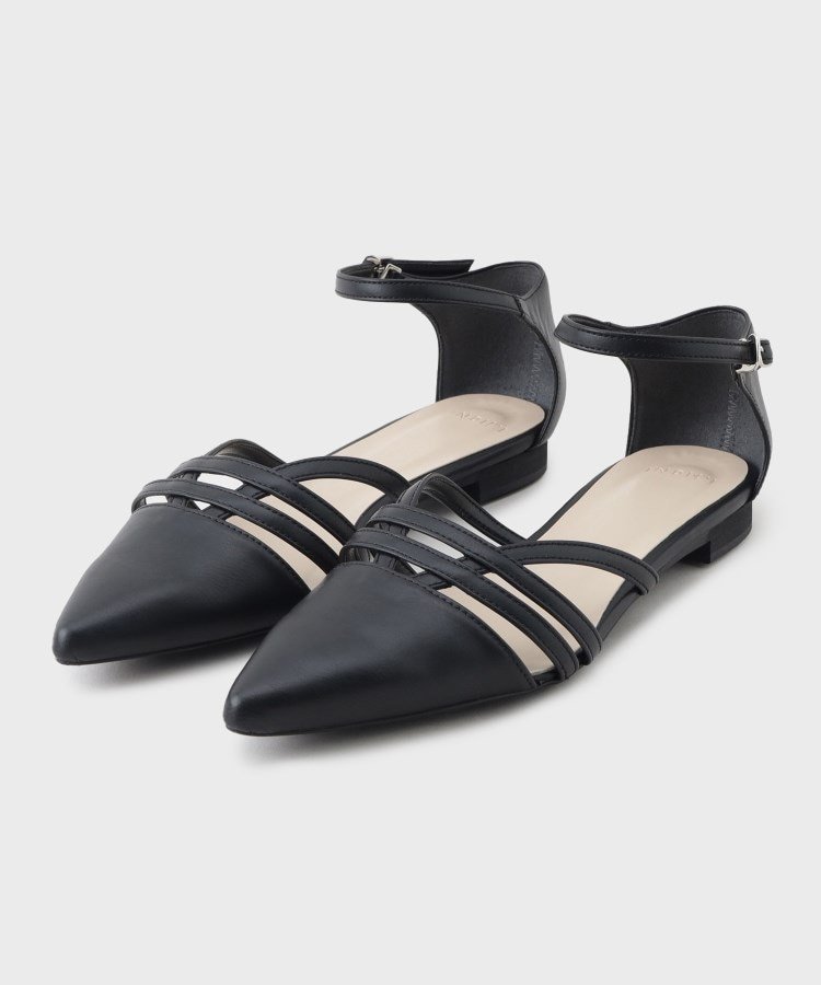 【SALE／70%OFF】INDIVI 【合皮】クロスストラップ フラットサンダル インディヴィ シューズ・靴 サンダル ゴールド ブラック【送料無料】