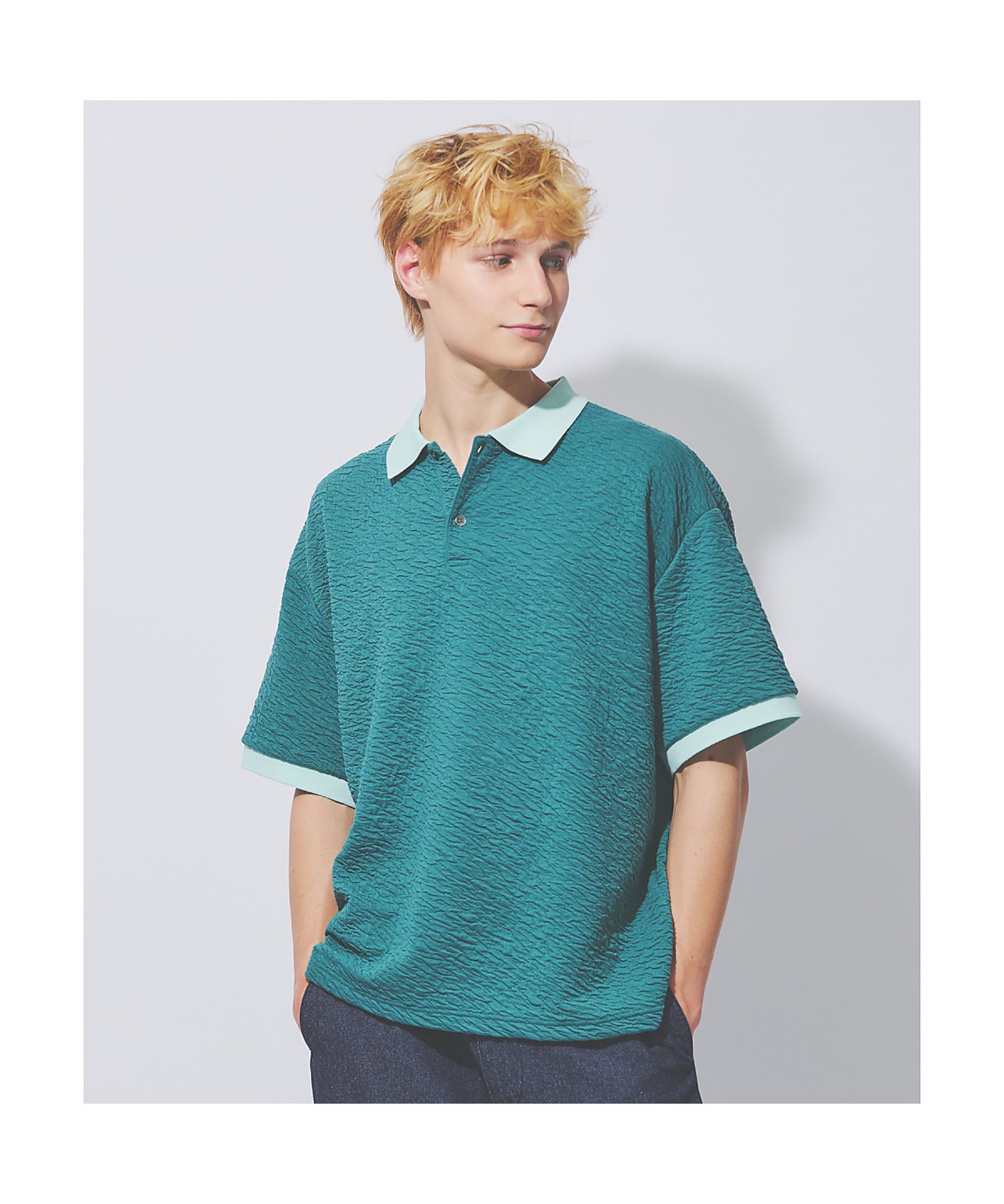 ABAHOUSE LASTWORD 【セットアップ対応】ウェーブリンクル フクレジャガード ポロシャツ/ オーバーサ アバハウス トップス ポロシャツ グレー ...