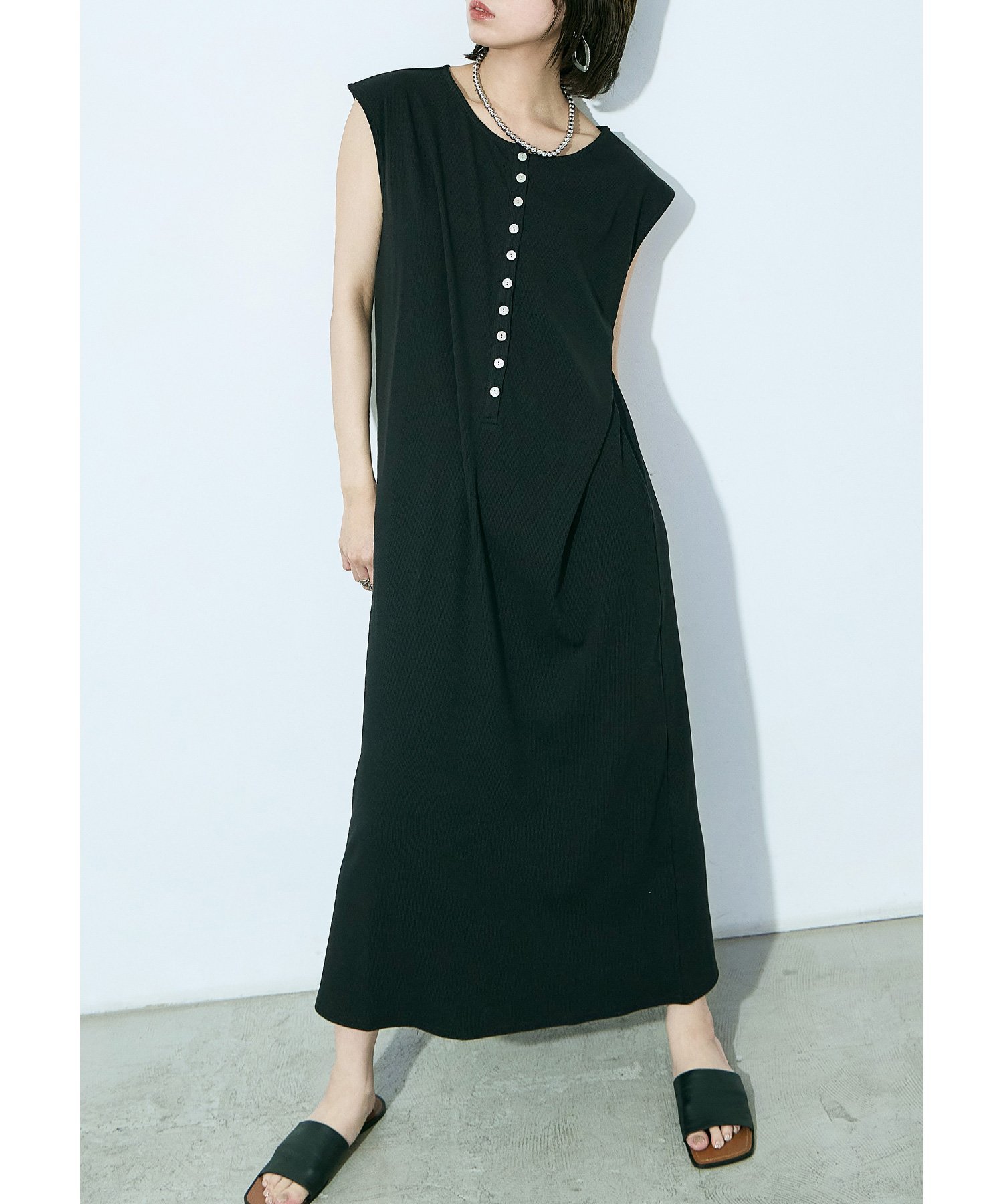 FashionLetter テレコヘンリー ノースリーブワンピ ビーフラット ワンピース・ドレス ワンピース イエロー ブラウン ブラック【送料無料】