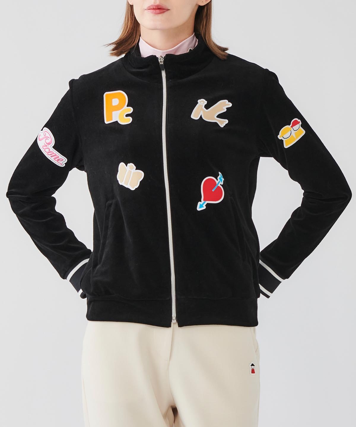 【SALE／40%OFF】Picone Club ベロアジップアップブルゾン ピッコーネクラブ ジャケット・アウター ブルゾン・ジャンパー ベージュ ブラック【送料無料】