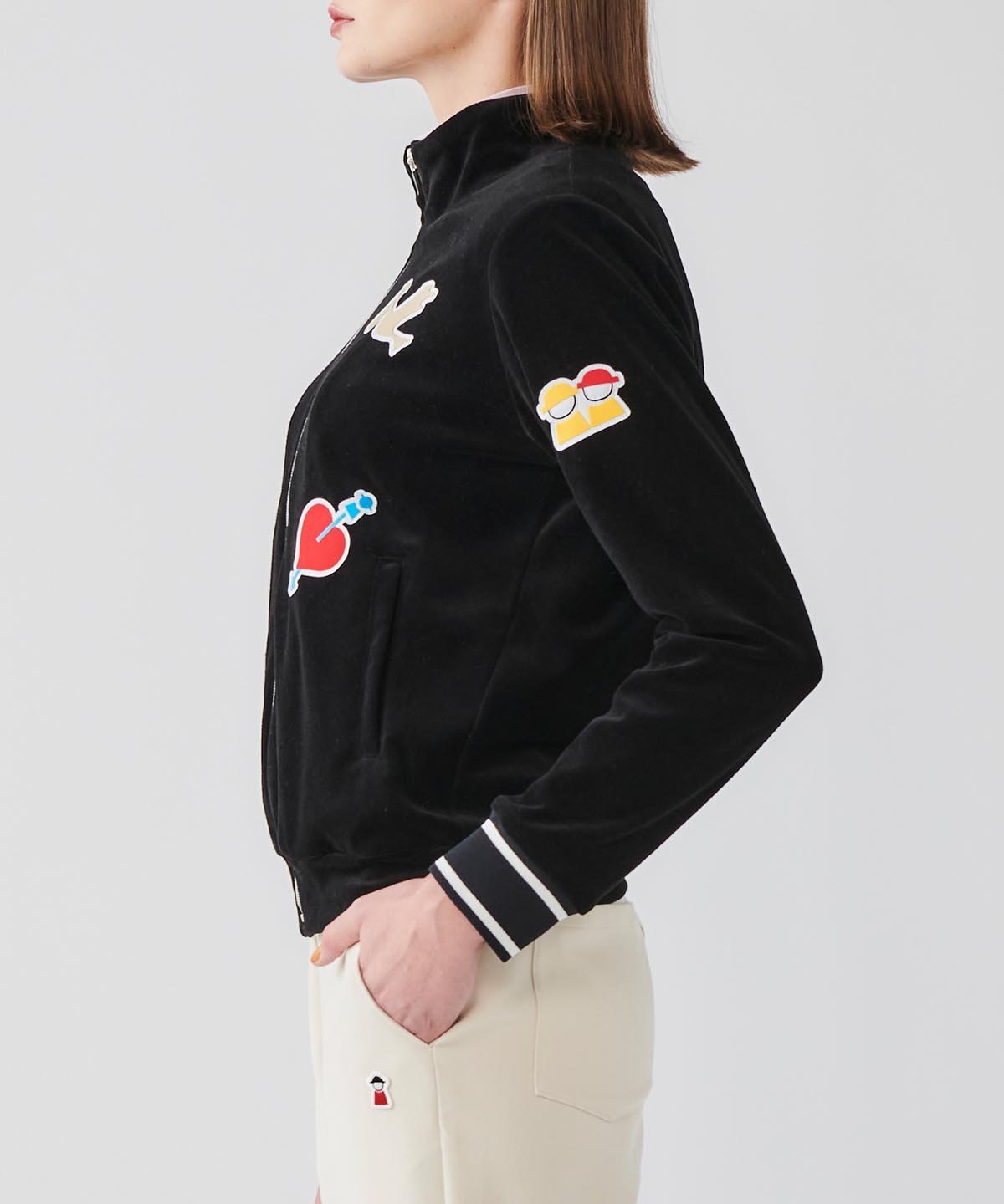 【SALE／40%OFF】Picone Club ベロアジップアップブルゾン ピッコーネクラブ ジャケット・アウター ブルゾン・ジャンパー ベージュ ブラック【送料無料】