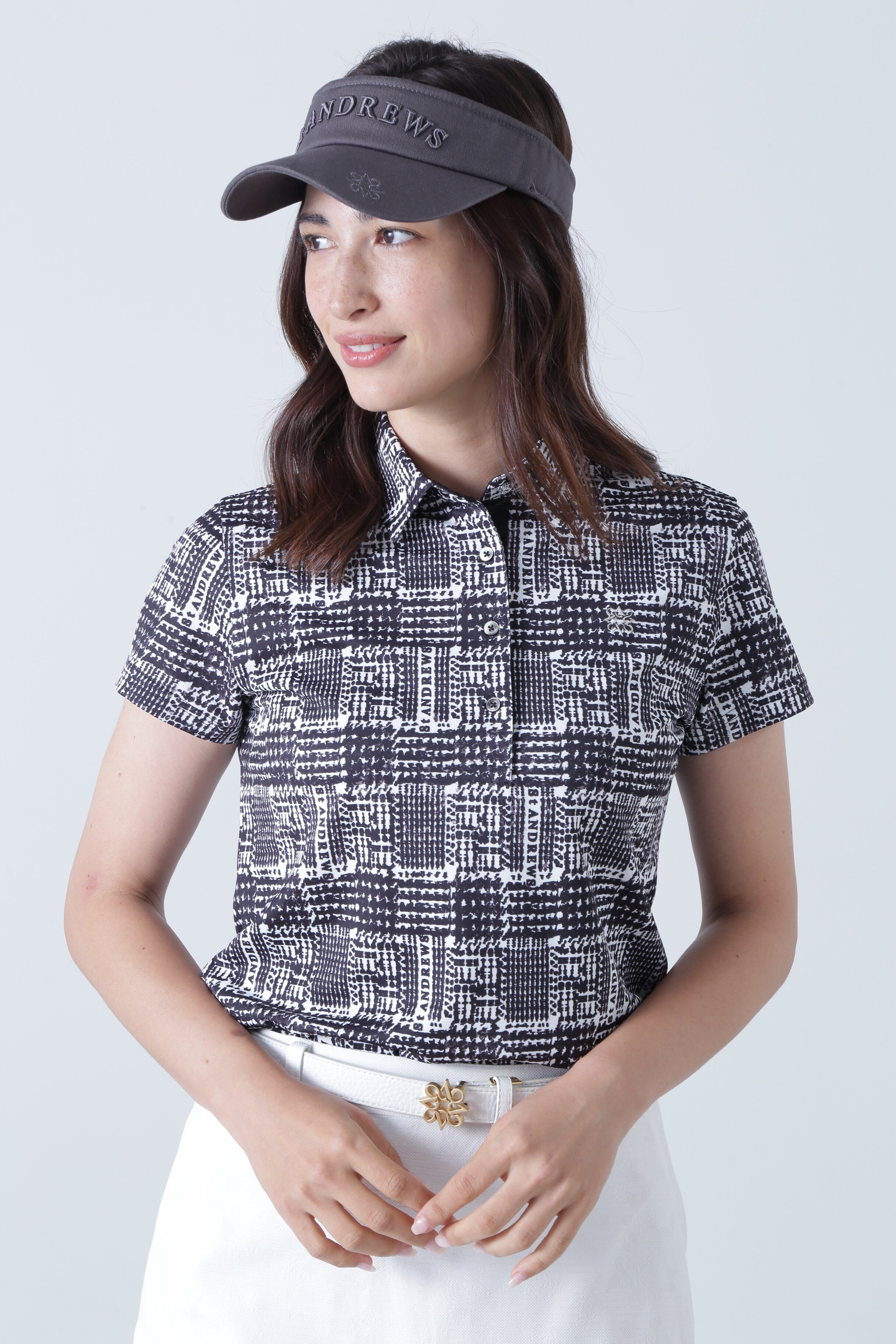 【SALE／60%OFF】St ANDREWS グレンチェックプリント 半袖ポロシャツ (WOMENS) セントアンドリュース トップス ポロシャツ ホワイト ブルー【送料無料】