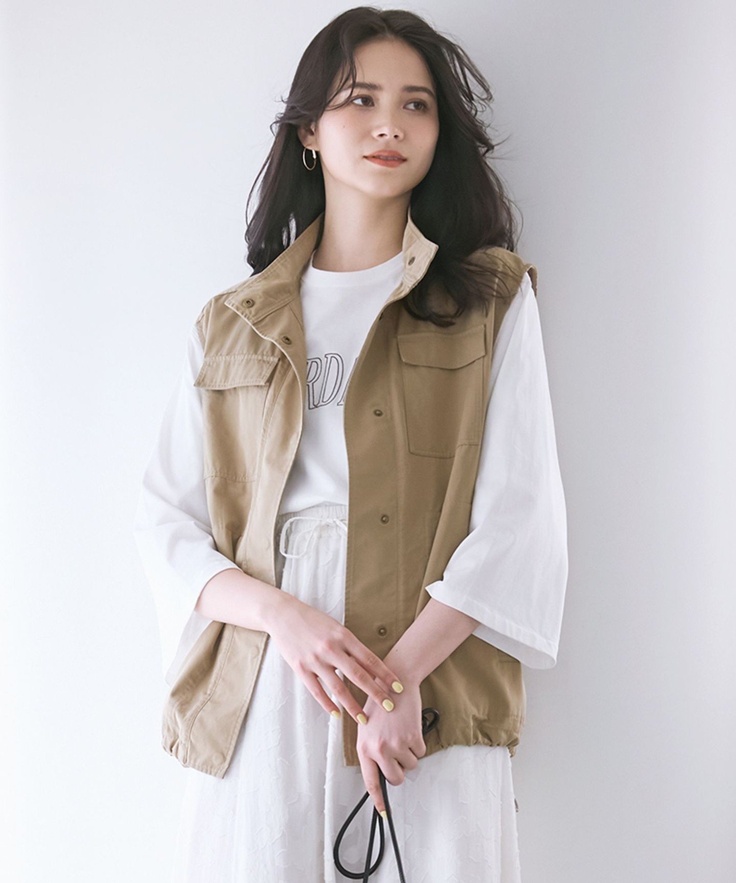 23区 L 【SLOW/一部店舗限定】MVSコットン フレア袖 ロゴTシャツ ニジュウサンク トップス カットソー・Tシャツ ブルー ホワイト グレー