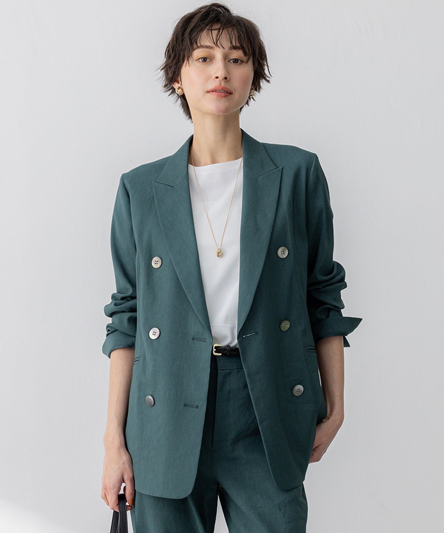 【SALE／30%OFF】23区 S 【洗える】リネンレーヨンストレッチ ダブル ジャケット ニジュウサンク ジャケット・アウター テーラードジャケット・ブレザー ベージュ ブラック【送料無料】 stylife-15023325 Rakuten Fashion サンプル画像3