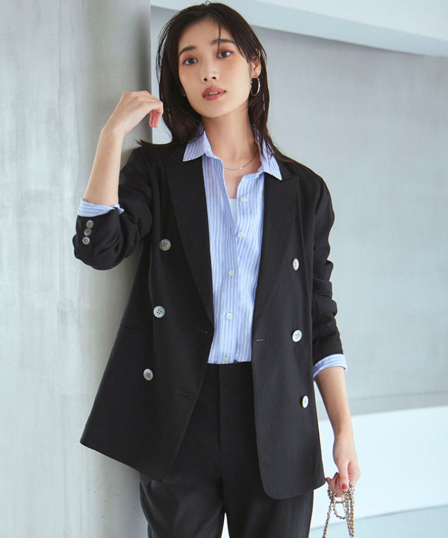 【SALE／30%OFF】23区 S 【洗える】リネンレーヨンストレッチ ダブル ジャケット ニジュウサンク ジャケット・アウター テーラードジャケット・ブレザー ベージュ ブラック【送料無料】 stylife-15023325 Rakuten Fashion サンプル画像2