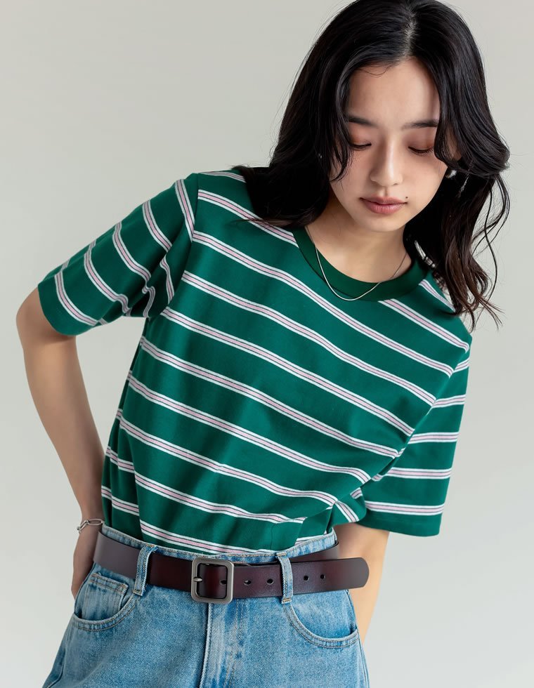 Re:EDIT コットンブレンドボーダーor花柄Tシャツ リエディ トップス カットソー・Tシャツ グレー