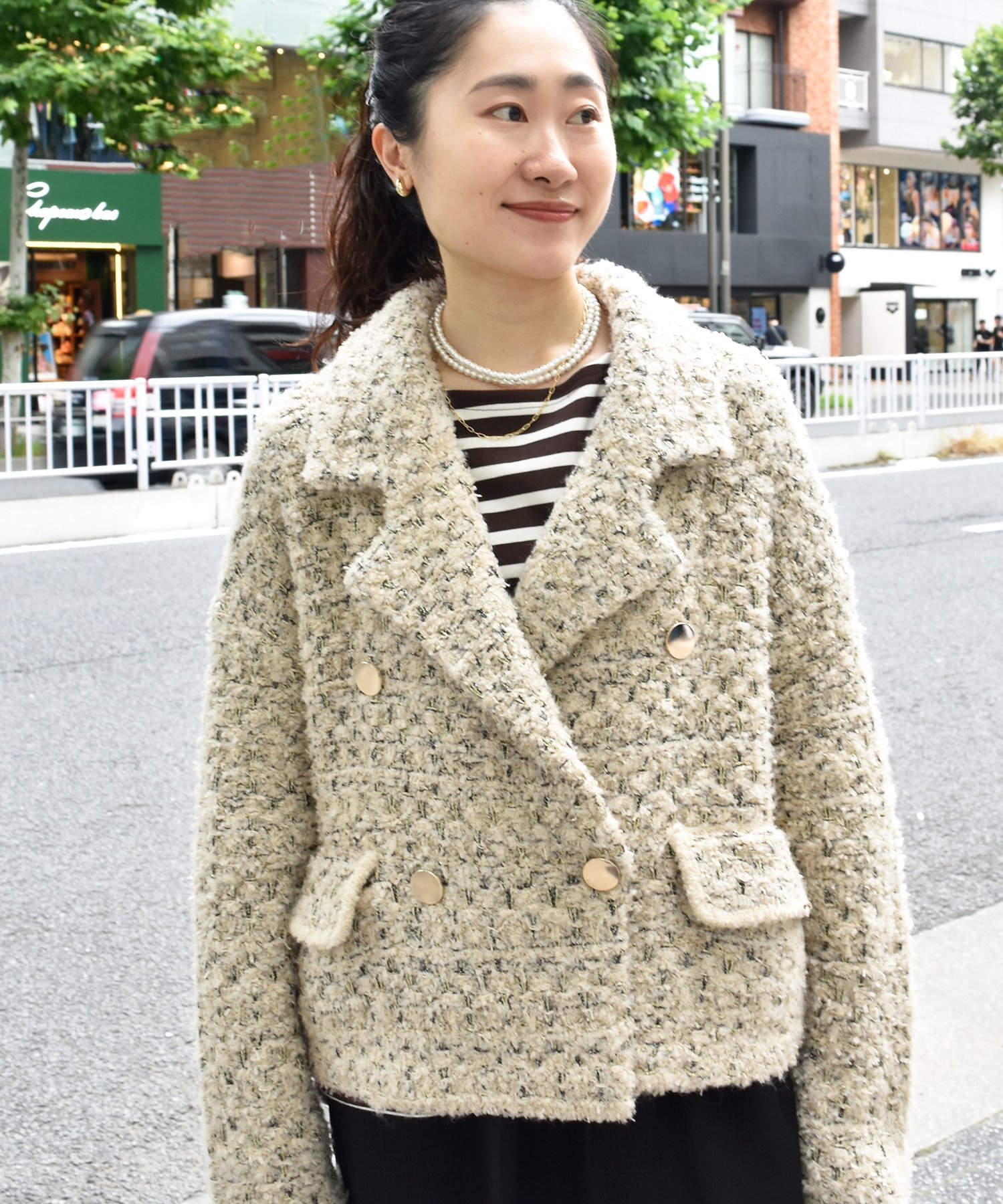 le.coeur blanc 《手洗い可能》TORRAZZO DONNAツイードニットPコート ルクールブラン ジャケット・アウター ピーコート ベージュ