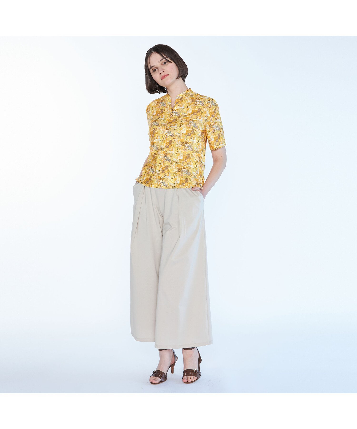 【SALE／43%OFF】SCAPA Liberty Printアーカイブ衿付きカットソー スキャパ トップス カットソー・Tシャツ イエロー グリーン【送料無料】