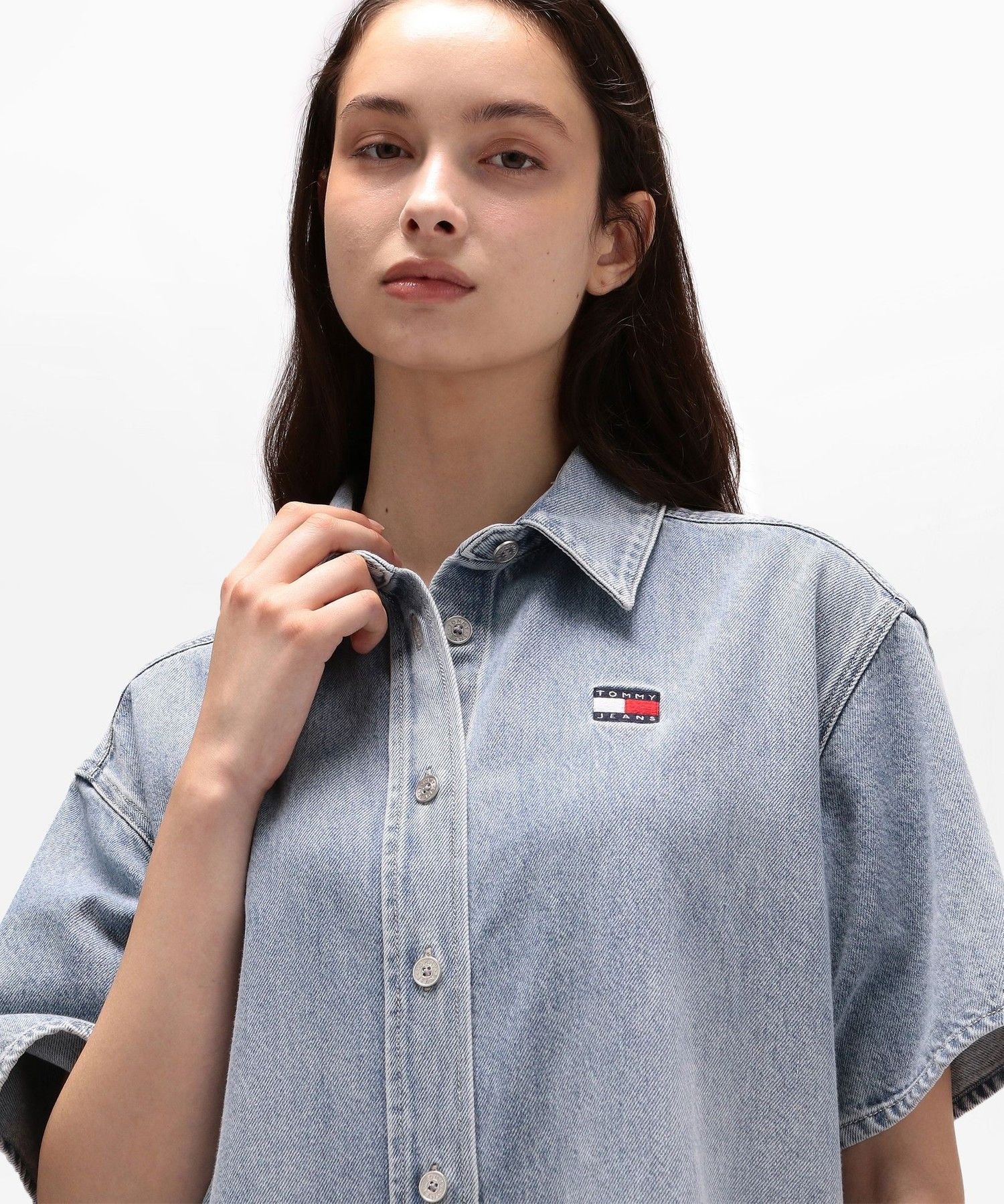 【SALE／20%OFF】TOMMY JEANS デニムショートスリーブシャツワンピース トミーヒルフィガー ワンピース・ドレス その他のワンピース・ドレス ブルー【送料無料】