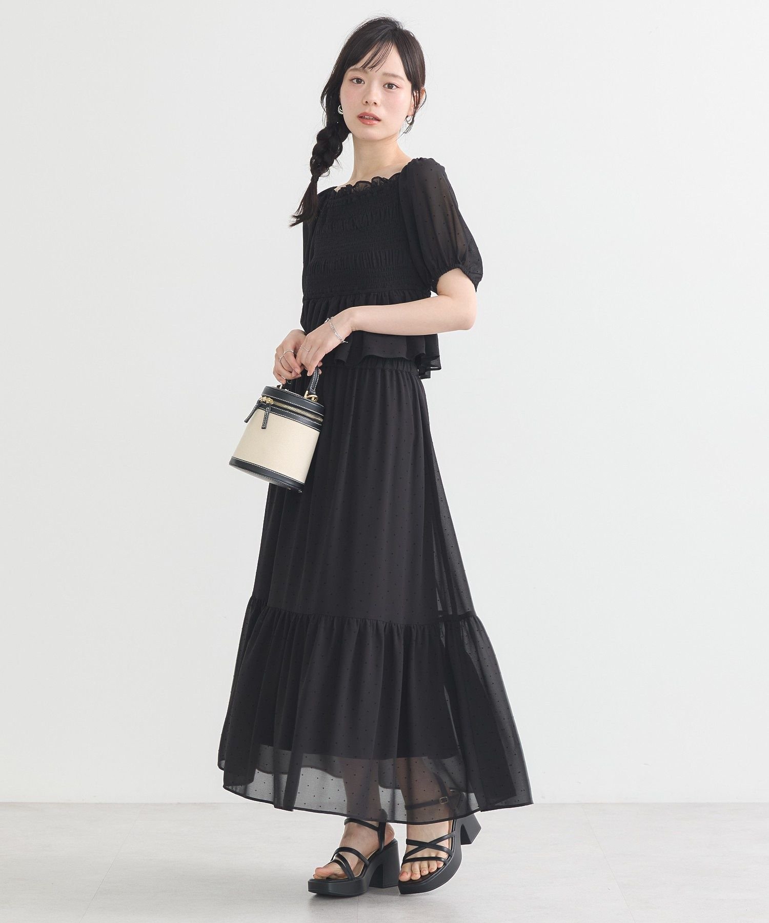 【SALE／65%OFF】earth music&ecology SET2点フロッキードットブラウス+スカート ...