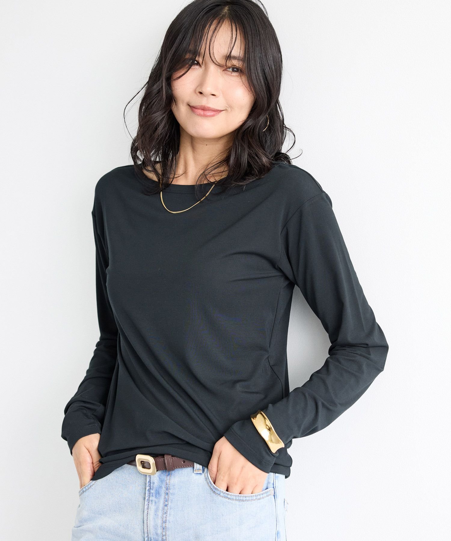 ボートネックソフトプルオーバー＜マシンウォッシャブル＞ バンヤードストーム トップス カットソー・Tシャツ グレー ブラック ホワイト