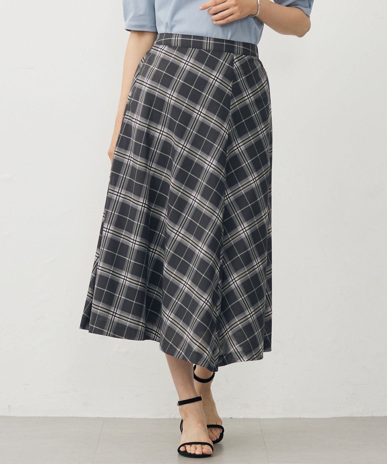 J.PRESS 【WEB限定カラーあり・洗える】SOFT SHEER チェック フレア スカート ジェイプレス スカート ロング・マキシスカート ブラウン