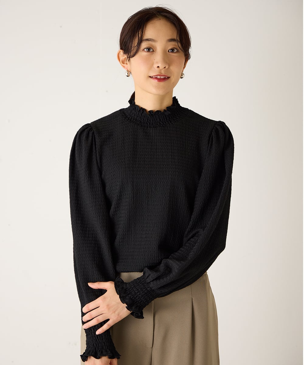 riziere MOM:シャーリングカラープルオーバー(KIDSとお揃い) リジェール トップス カットソー・Tシャツ ホワイト ブラック