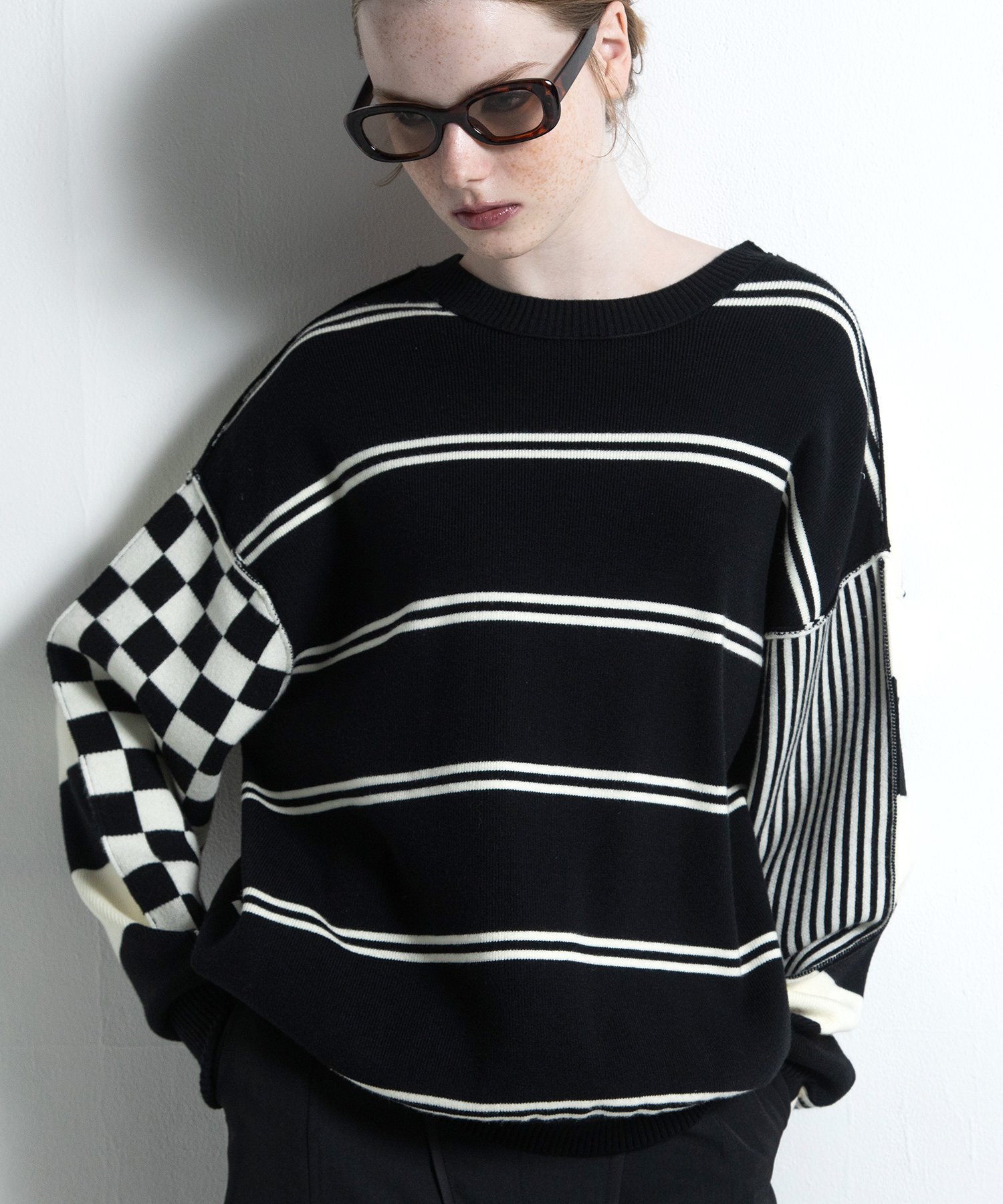 AULA AILA MULTI BORDER 2WAY KNIT アウラアイラ トップス ニット ネイビー ブラック ブラウン【送料無料】