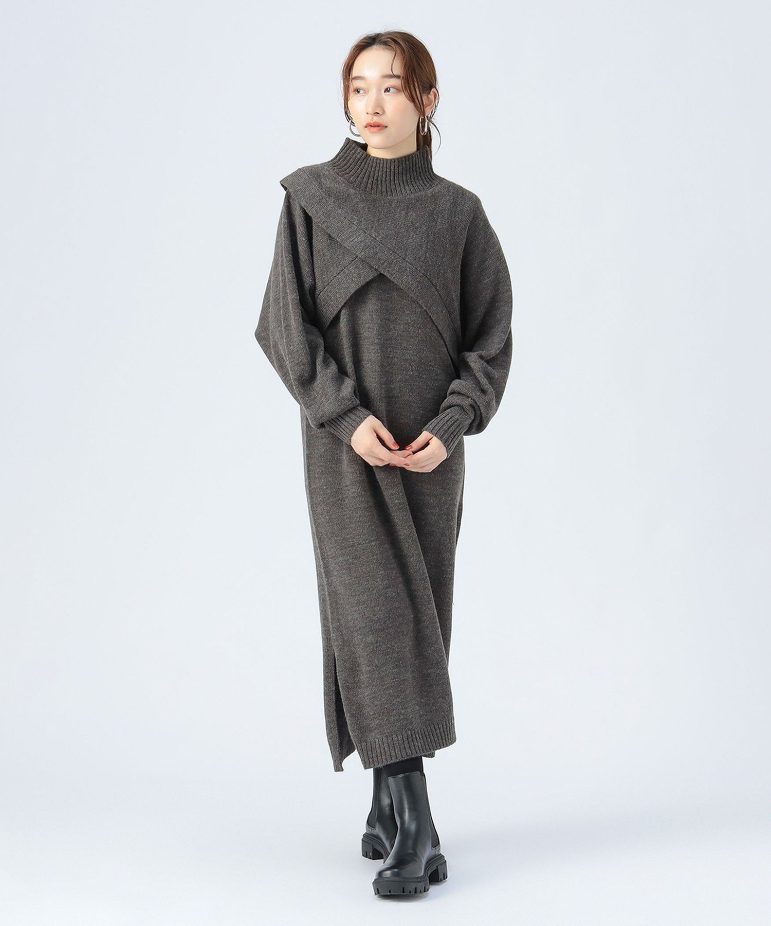 【SALE／30%OFF】BEAMS HEART WOMEN レイヤード ニット ワンピース(セットアイテム) ビームス ハート ワンピース・ドレス その他のワンピース・ドレス グレー ベージュ ブルー【送料無料】