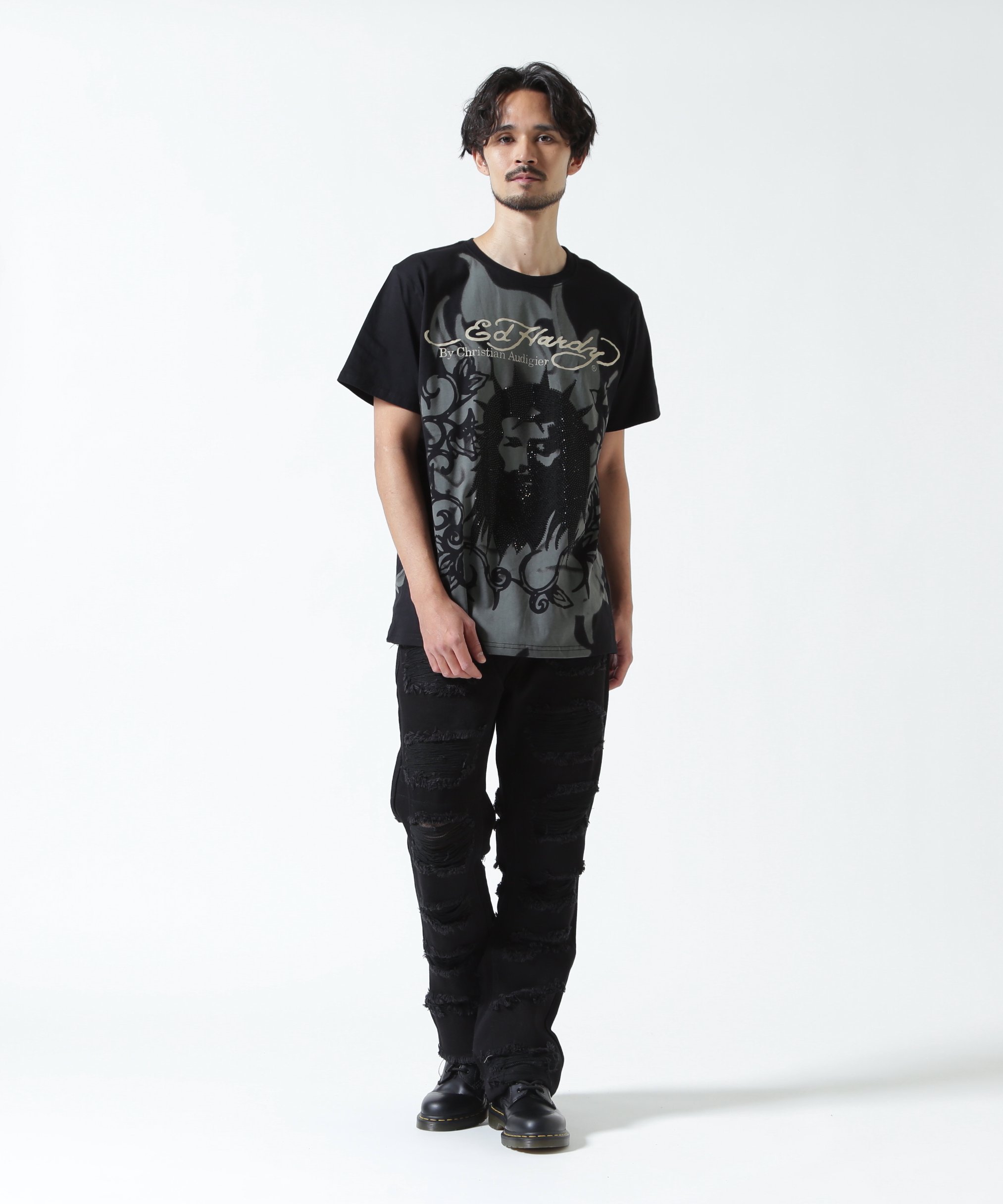 ROYAL FLASH Ed Hardy/エド ハーディー/EBKST SS TEE_CHRIST ロイヤルフラッシュ トップス カットソー・Tシャツ ブラック【送料無料】