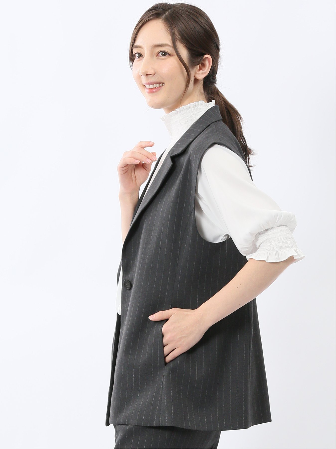 【SALE／10%OFF】m.f.editorial ビリーストライプ テーラードジレ グレー(セットアップ可能) タカキュー スーツ・フォーマル スーツベスト グレー【送料無料】