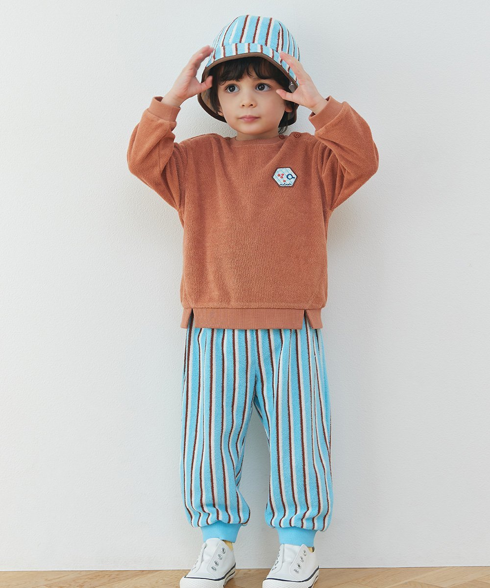 [SALE / 50 % OFF] moimoln [설치] 긴 소매 탑스 & 스트라이프 팬츠 모이모른 정장 정장 설정 정장 옐로우 브라운