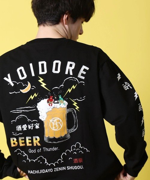 SELECT BRANDS YOIDORE/酔いどれ KAMINARISAMAロンTEE(MENS) ジャックローズ トップス カットソー・Tシャツ ブラック ホワイト