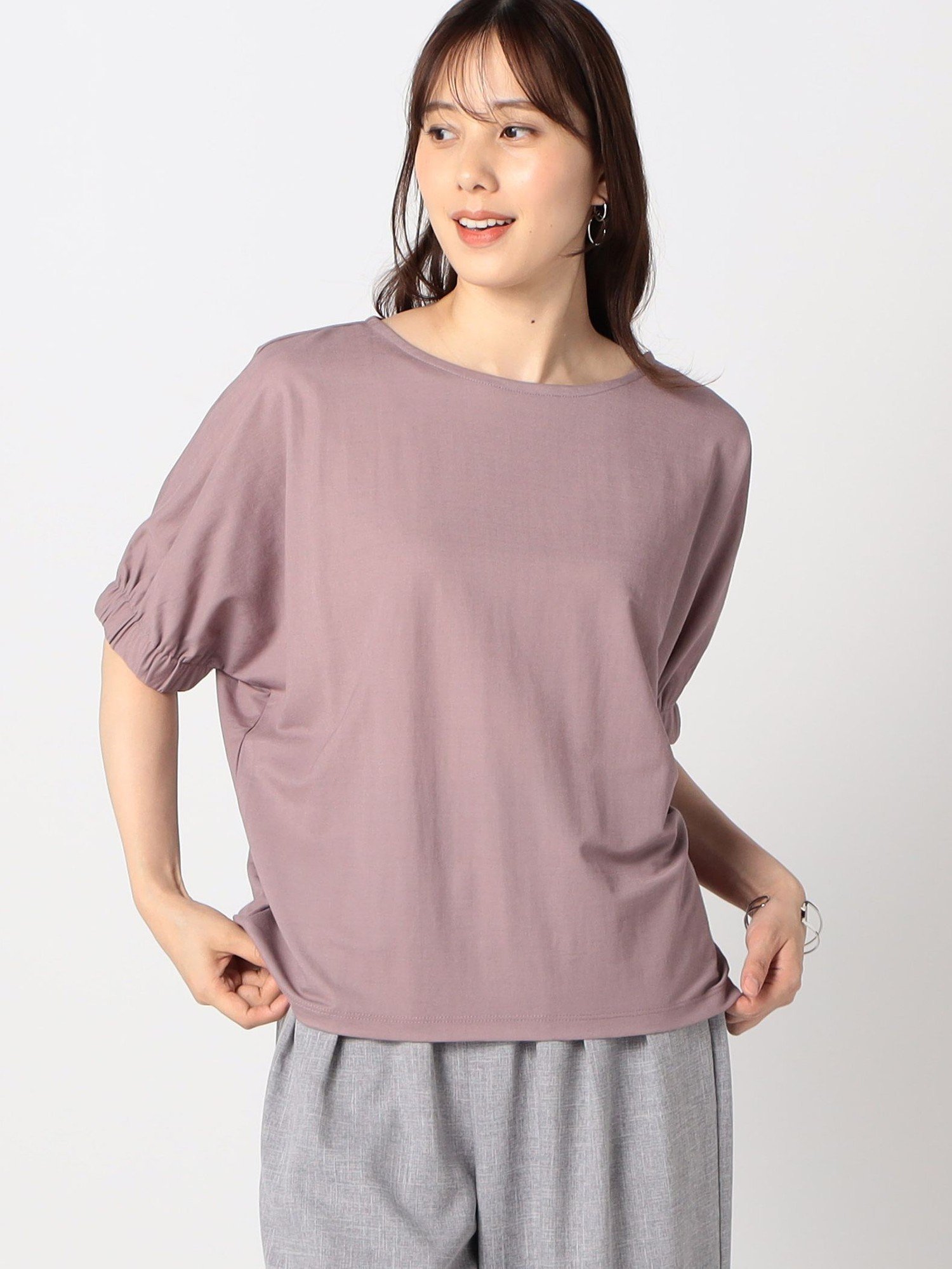 【SALE／10%OFF】Grand PARK NICOLE 接触冷感鹿の子パフスリーブカットソー ニコル トップス その他のトップス ピンク ホワイト ブラック【送料無料】