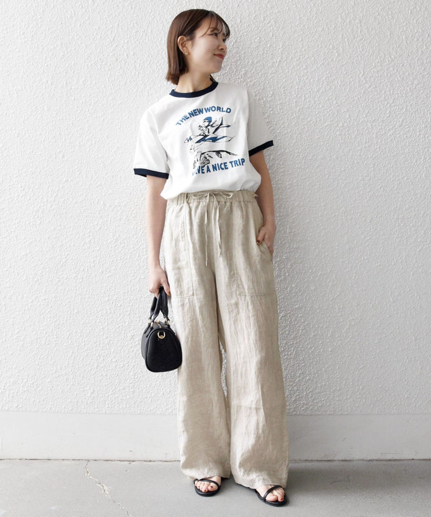《一部追加予約》【SHIPS any別注】THE KNiTS:＜洗濯機可能＞ロゴ プリント リンガー TEE シップス トップス カットソー・Tシャツ ブラウン ホワイト