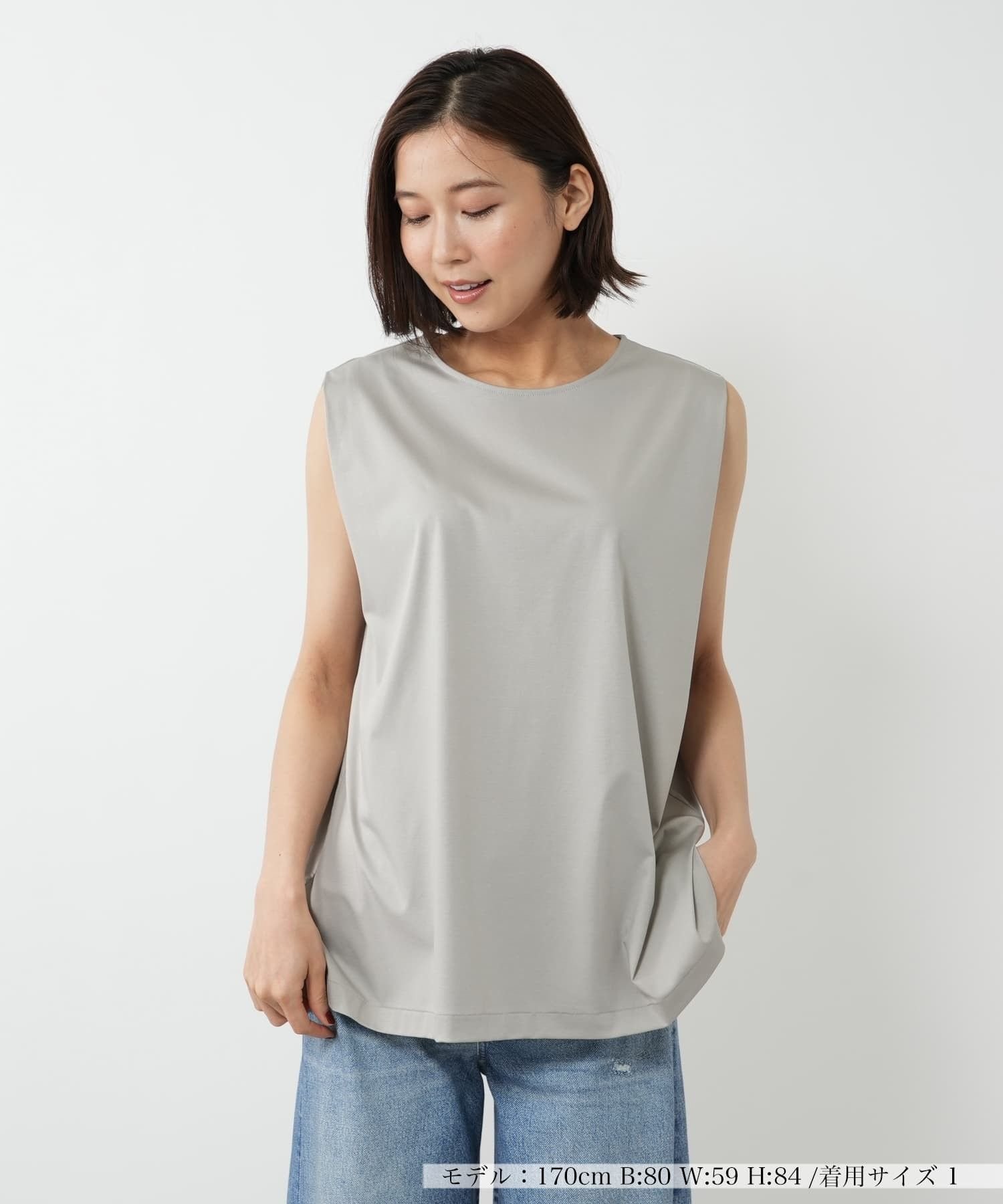 NEMIKA ノースリーブカットソー【THREE DOTS】 ネミカ トップス カットソー・Tシャツ グレー ホワイト ブラック