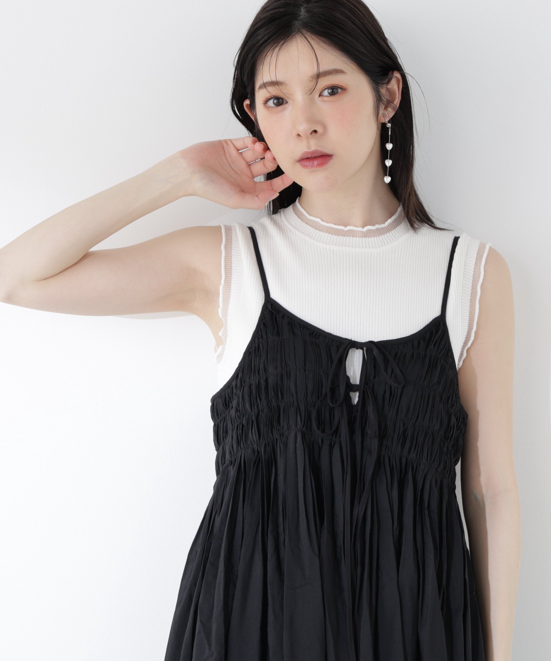 PROPORTION BODY DRESSING ＜中川紅葉さん着用＞部分シアーノースリーニット プロポーションボディドレッシング トップス ニット グリーン ベージュ ブラック レッド
