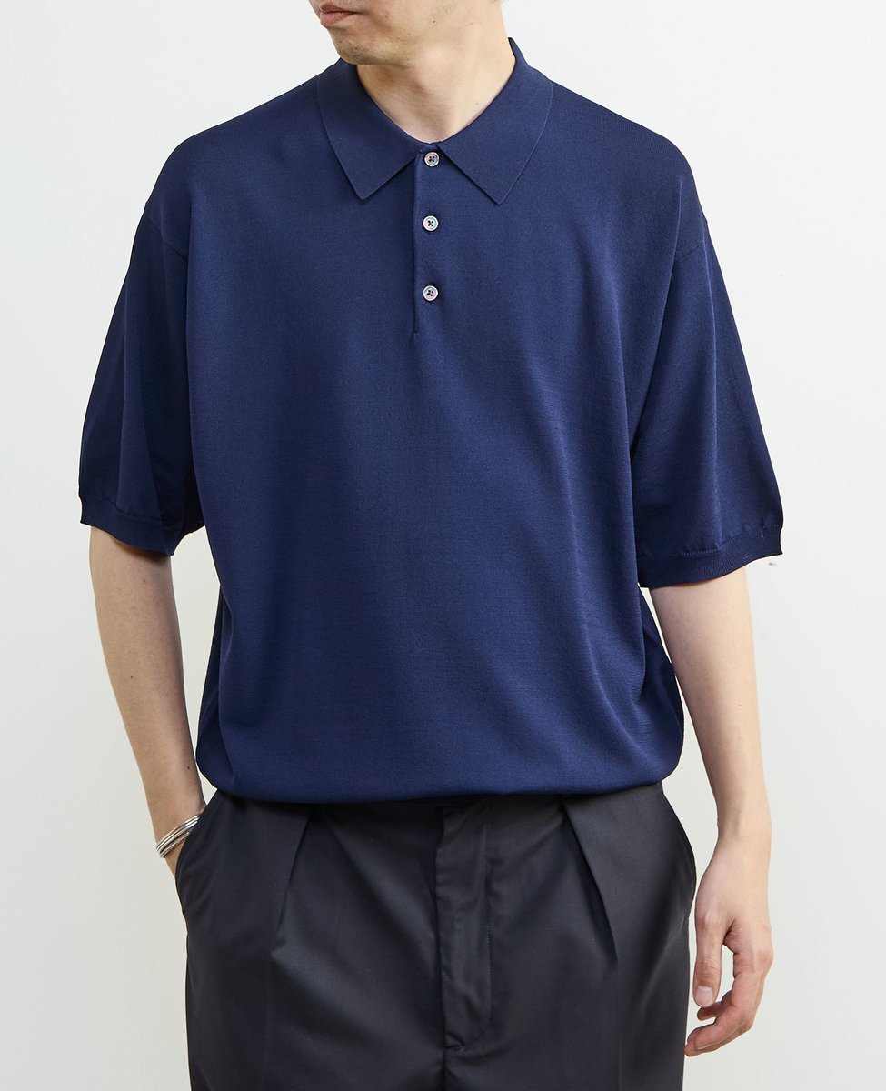 MEN'S MELROSE 【MASTER FRAME/マスターフレーム】ハイツイストニットポロシャツ メンズメルローズ トップス シャツ・ブラウス ネイビー ブラック