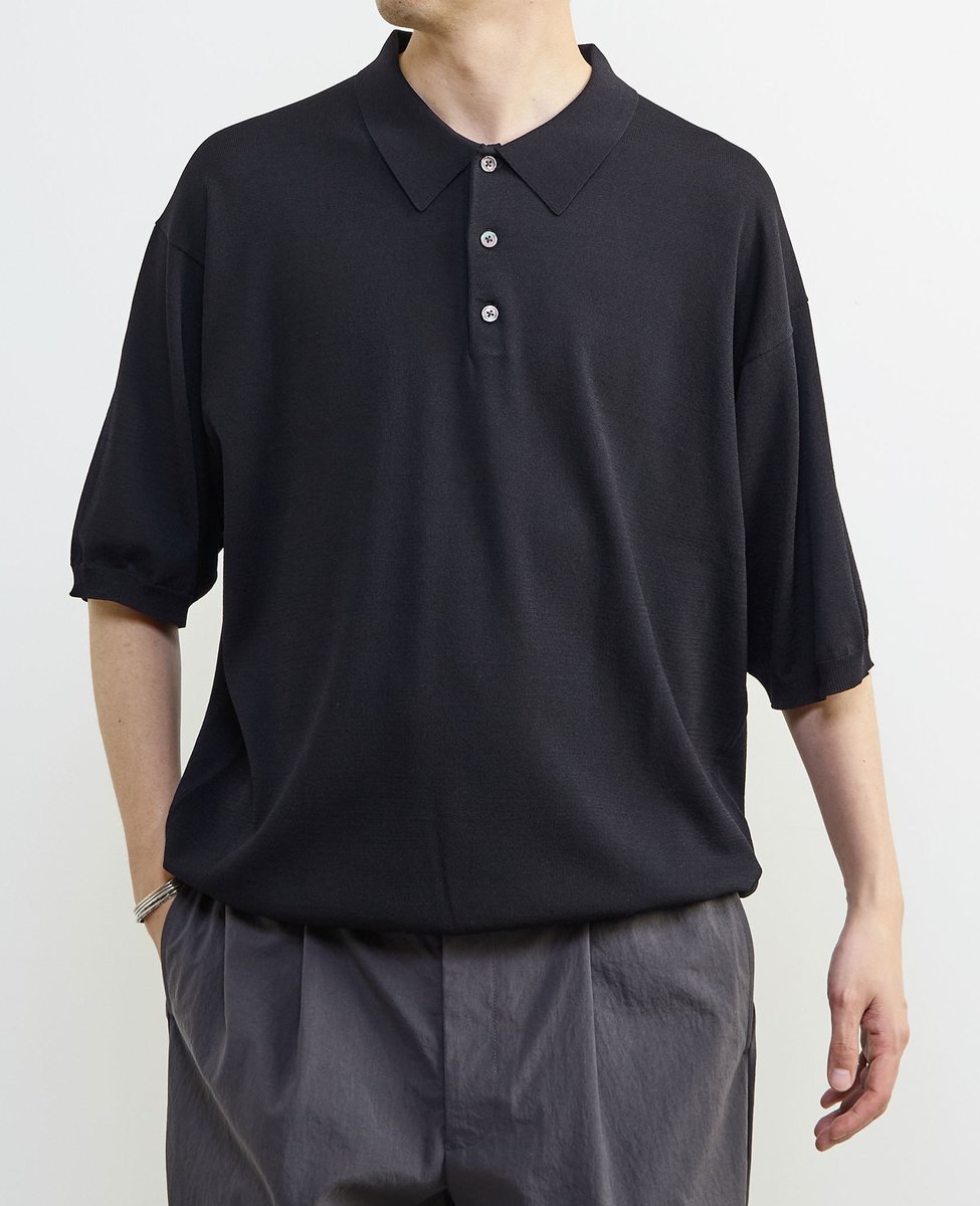 MEN'S MELROSE ハイツイストニットポロシャツ メンズメルローズ トップス シャツ・ブラウス ネイビー ブラック