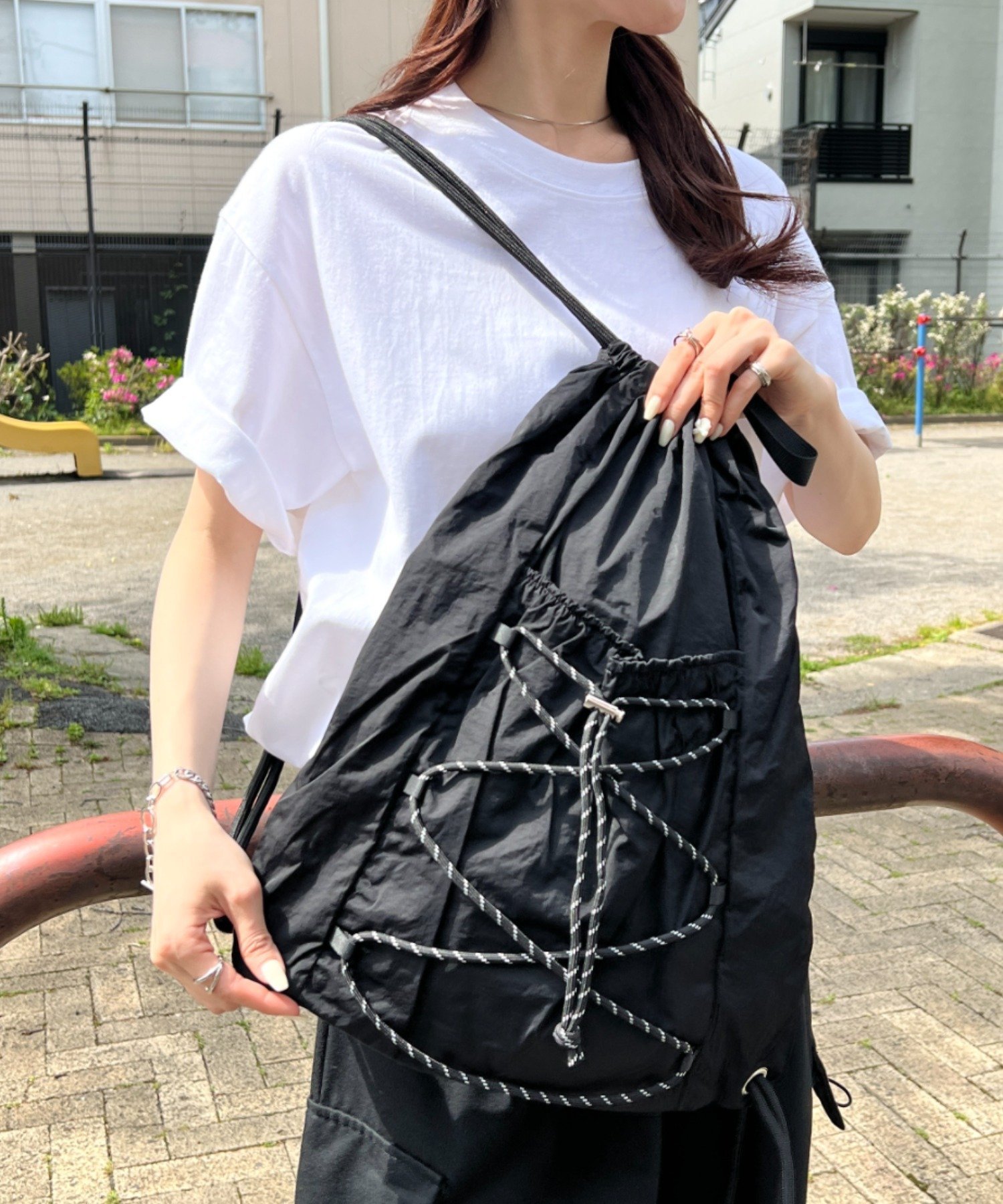 【SALE／25%OFF】wears 【A4収納可】ナイロンドローストリングナップサック アウトフィッターラボ バッグ リュック・バックパック ホワイト グレー ブラック