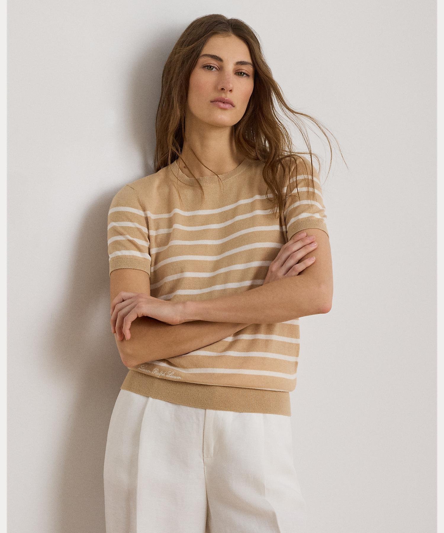 LAUREN RALPH LAUREN ストライプド ショートスリーブ セーター ラルフローレン トップス ニット【送料無料】