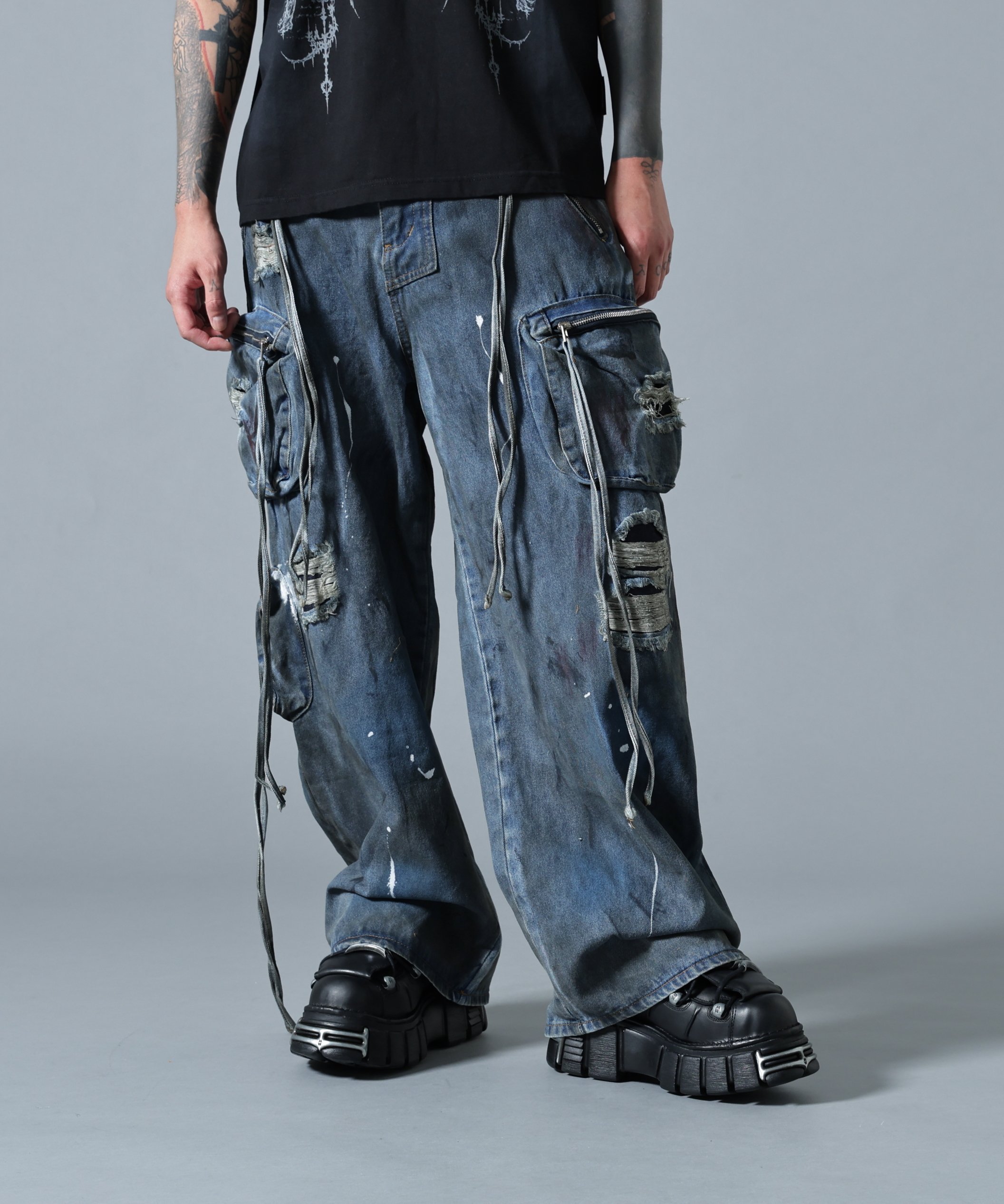 LHP MAVYTH/メヴィス/PAINTED DEBIN CARGO PANTS エルエイチピー パンツ ジーンズ・デニムパンツ ブルー