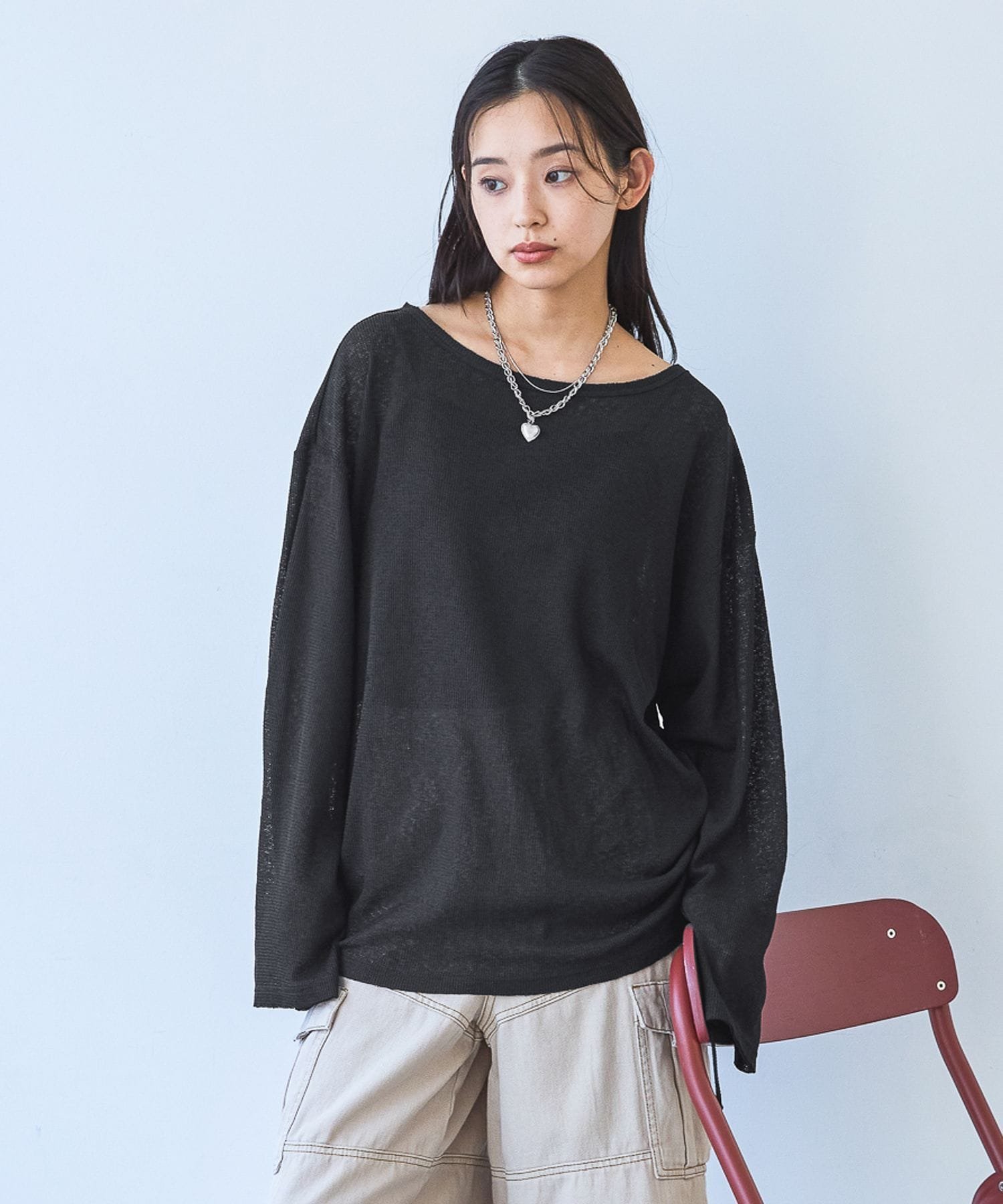 JEANASIS シアーワッフルドロストプルオバーLS ジーナシス トップス カットソー・Tシャツ ブラック グレー ホワイト