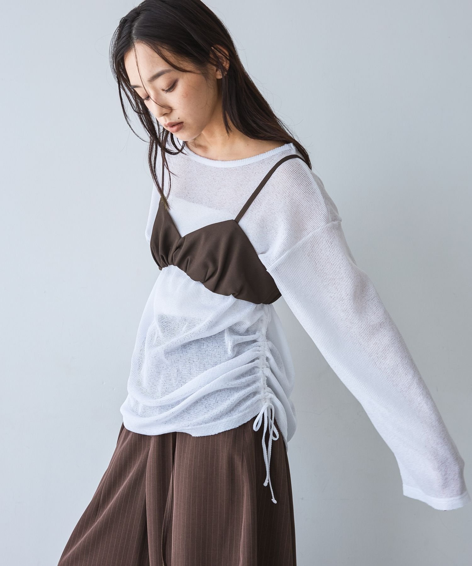 JEANASIS シアーワッフルドロストプルオバーLS ジーナシス トップス カットソー・Tシャツ ブラック グレー ホワイト