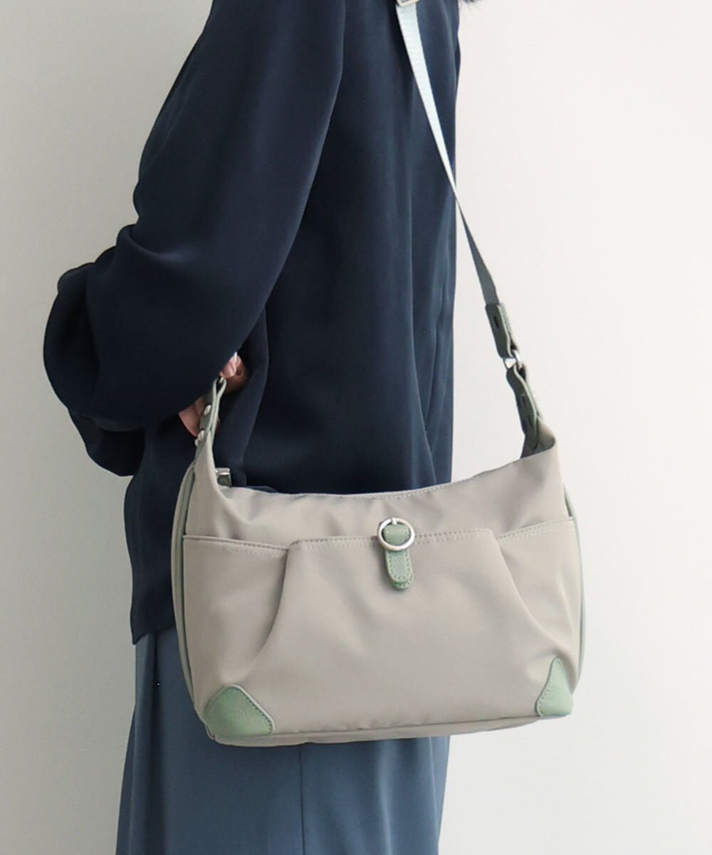 MK MICHEL KLEIN BAG [撥水/軽量]レザーポイントナイロンショルダーバッグ エムケーミッシェルクランバック バッグ ショルダーバッグ ブラック パープル ピンク グリーン【送料無料】