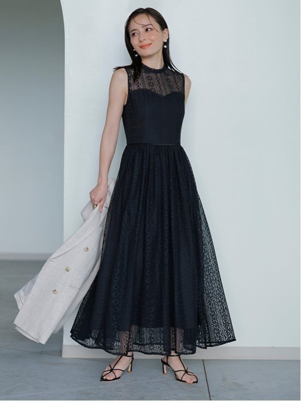 【SALE／40%OFF】anuans デコルテシアーレースワンピース アニュアンス ワンピース・ドレス ワンピース ブラック ホワイト【送料無料】のサムネイル