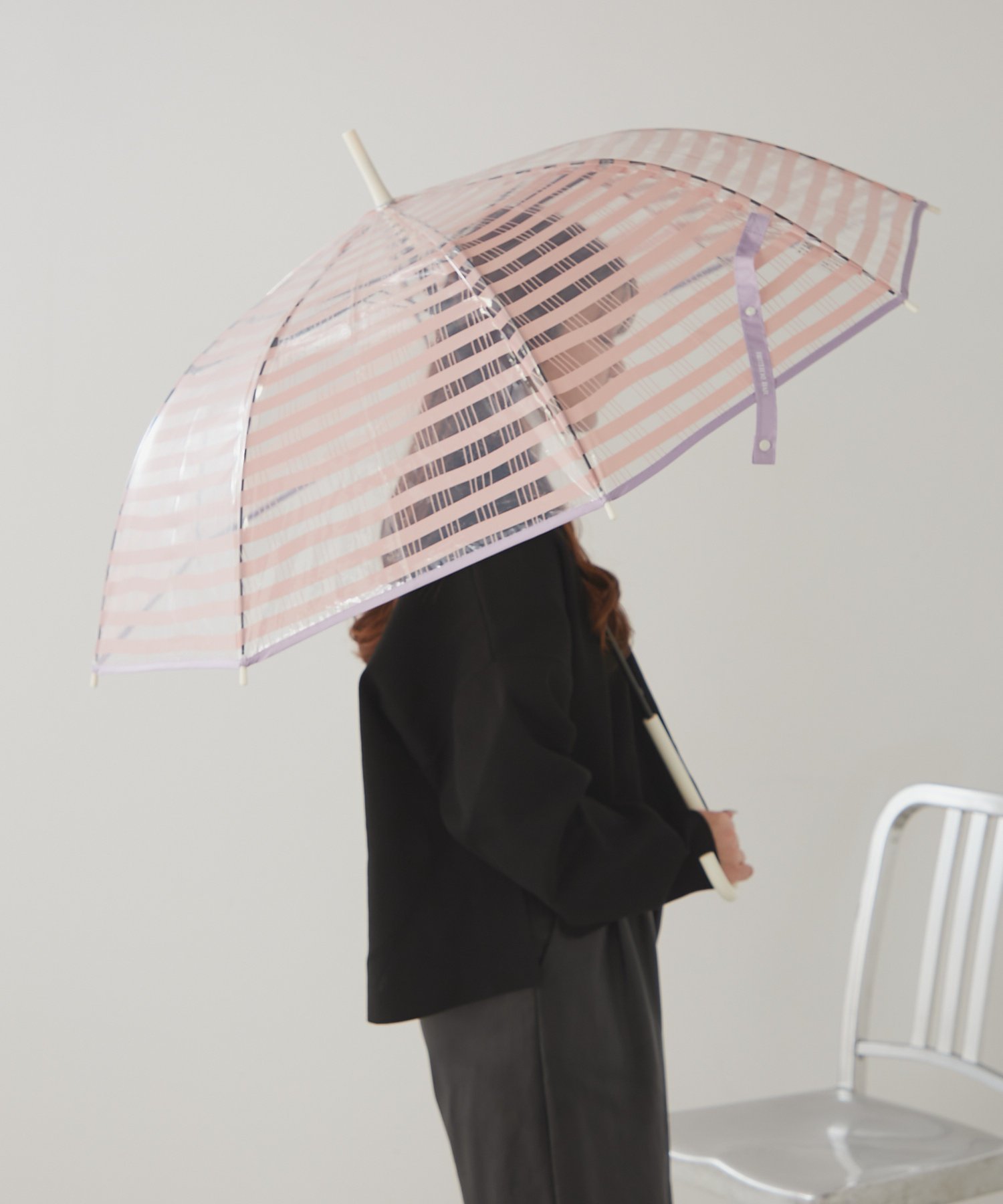 BIRTHDAY BAR クリアアンブレラ STRIPED CHECK バースデイバー ファッション雑貨 傘・長傘 イエロー ピンク ブルー