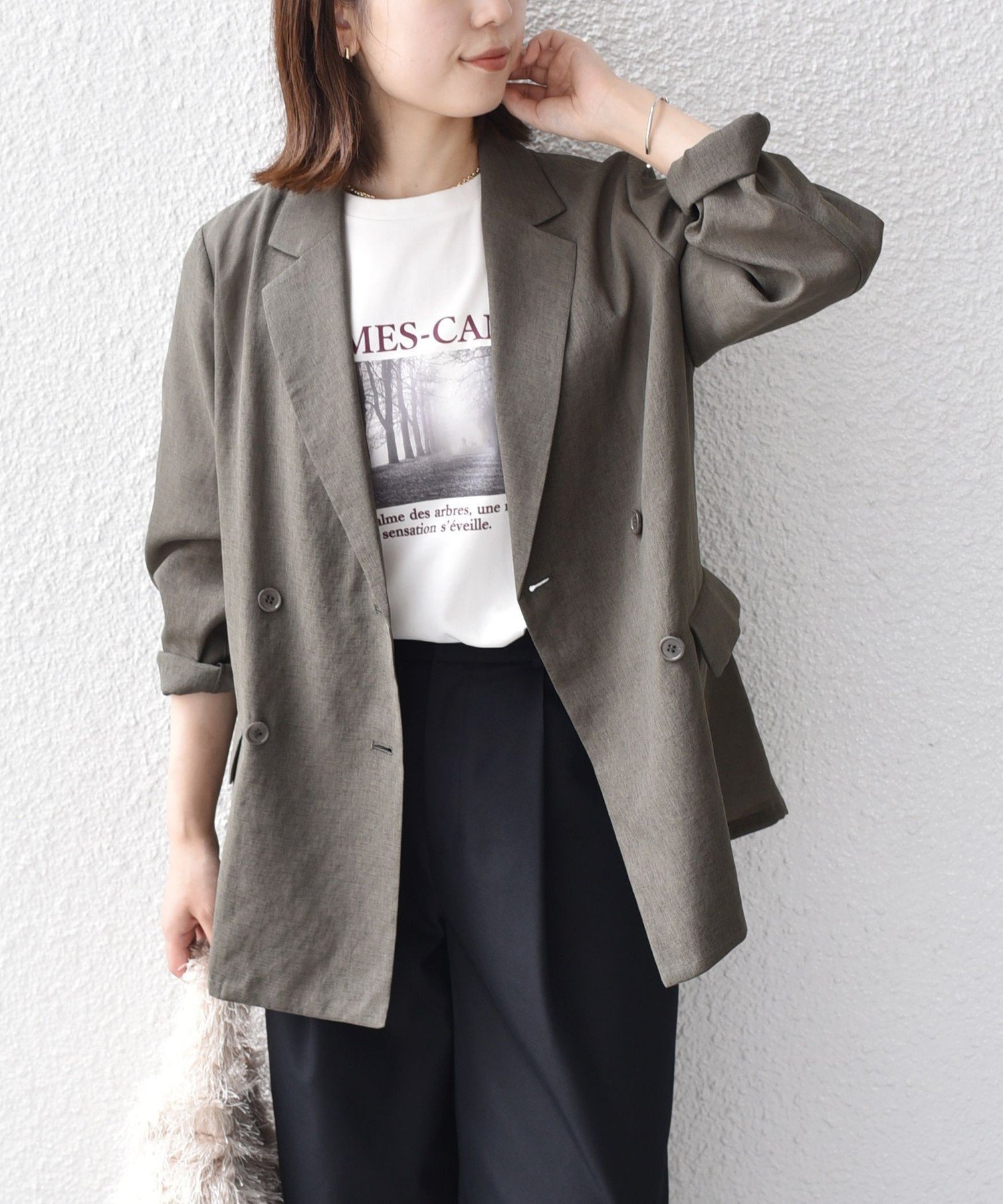 SHIPS Colors SHIPS Colors:＜手洗い可能＞シアー リネンライク ダブルジャケット◇ シップス ジャケット・アウター テーラードジャケット・ブレザー グレー ネイビー ベージュ ブラウン ブラック【送料無料】のサムネイル