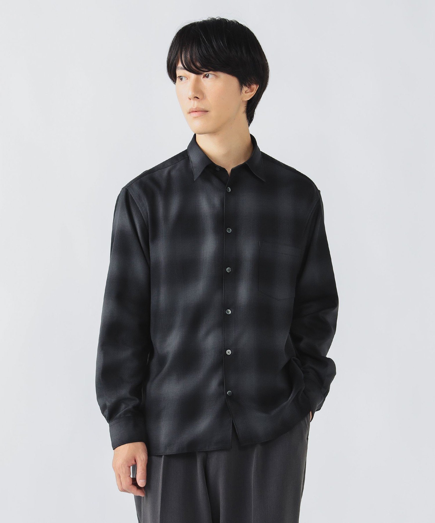 BEAMS HEART MEN オンブレチェック レギュラーシャツ ビームス ハート トップス シャツ・ブラウス ネイビー ブラック【送料無料】