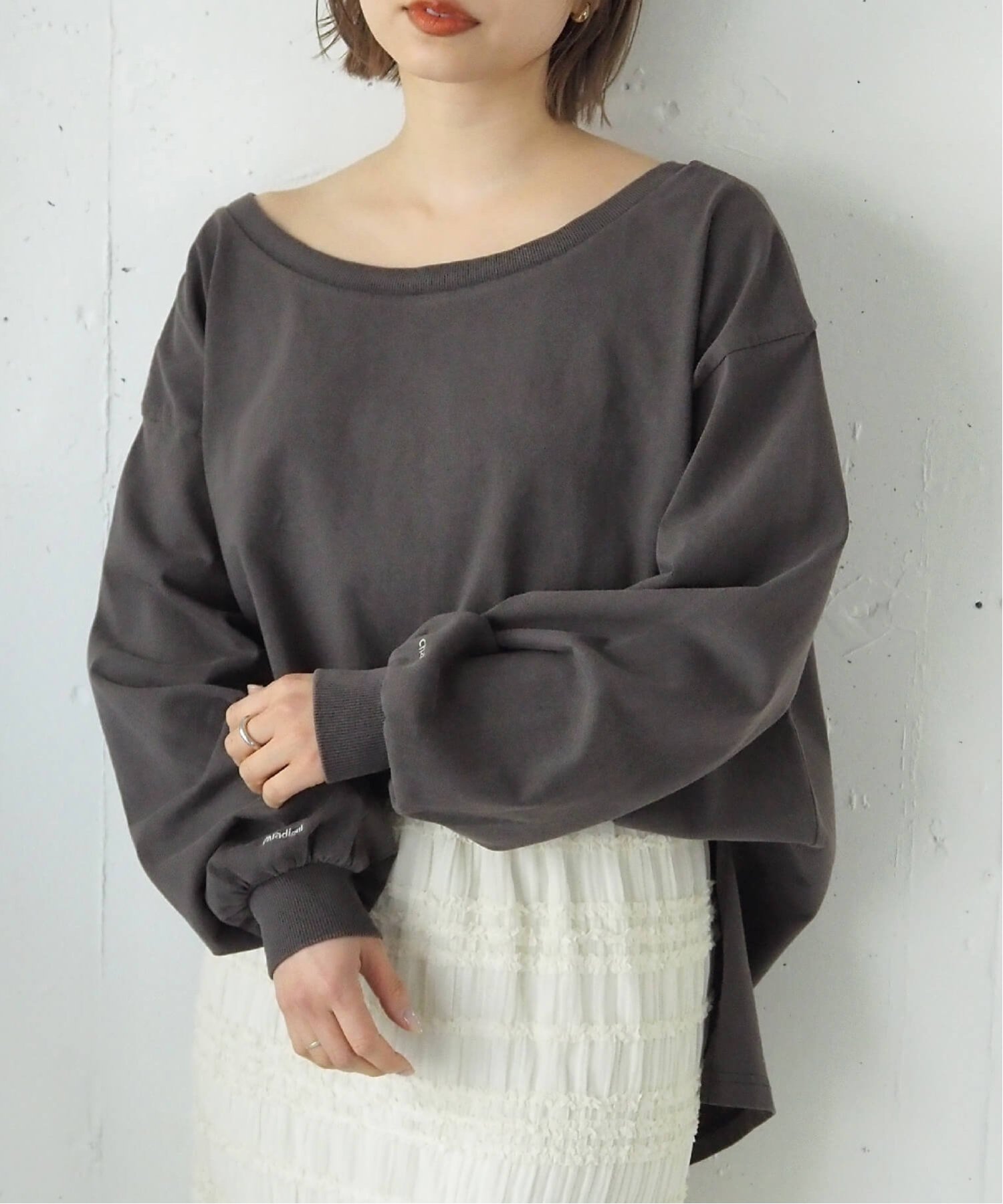 tiptop tiptop/ワンショル2wayビッグロンT ティップトッププラスポケット トップス カットソー・Tシャツ グレー ピンク ホワイト