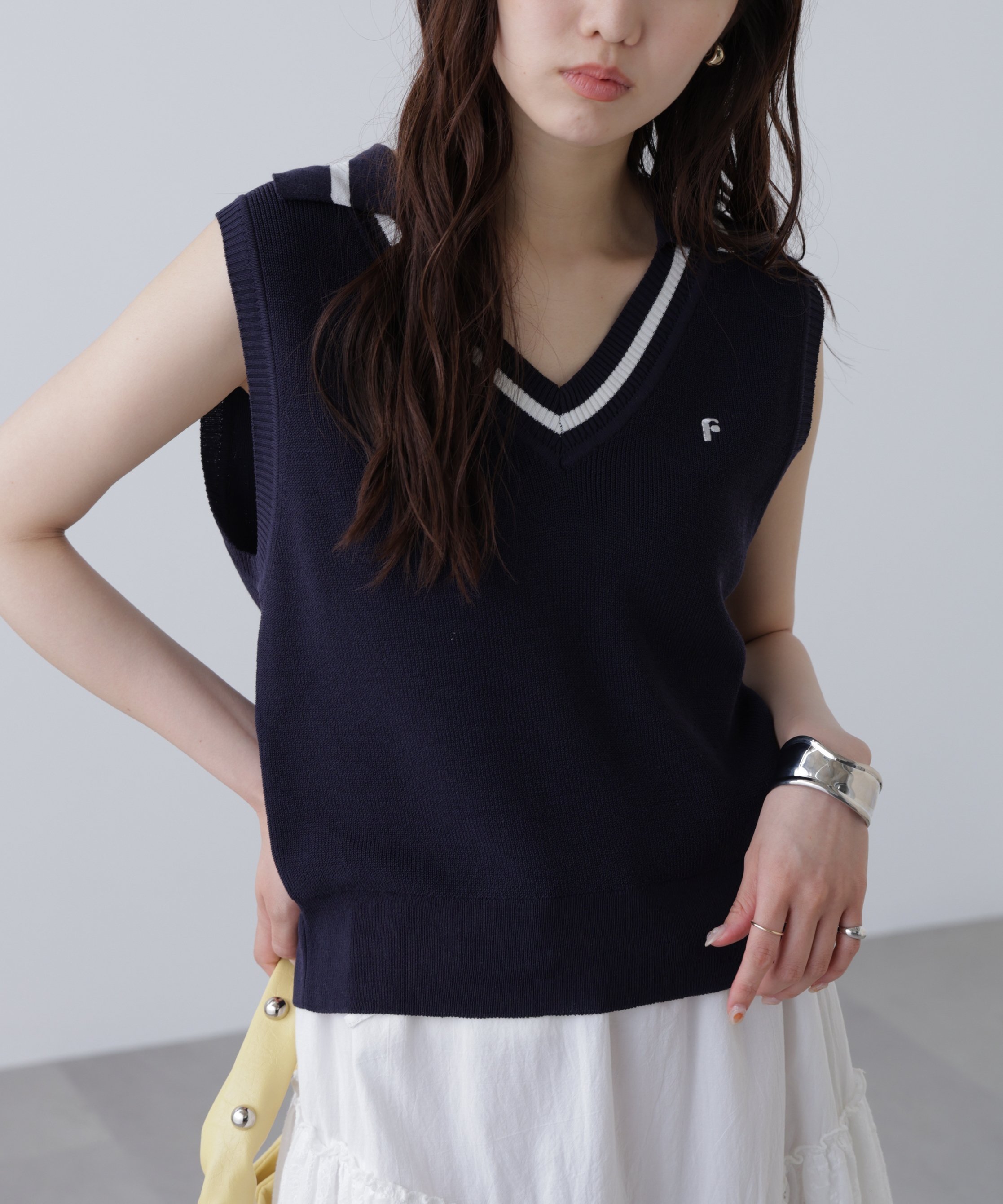 【SALE／30%OFF】FREE'S MART Vネックポロノースリーブニット フリーズ マート トップス ニット ホワイト ネイビー レッド【送料無料】