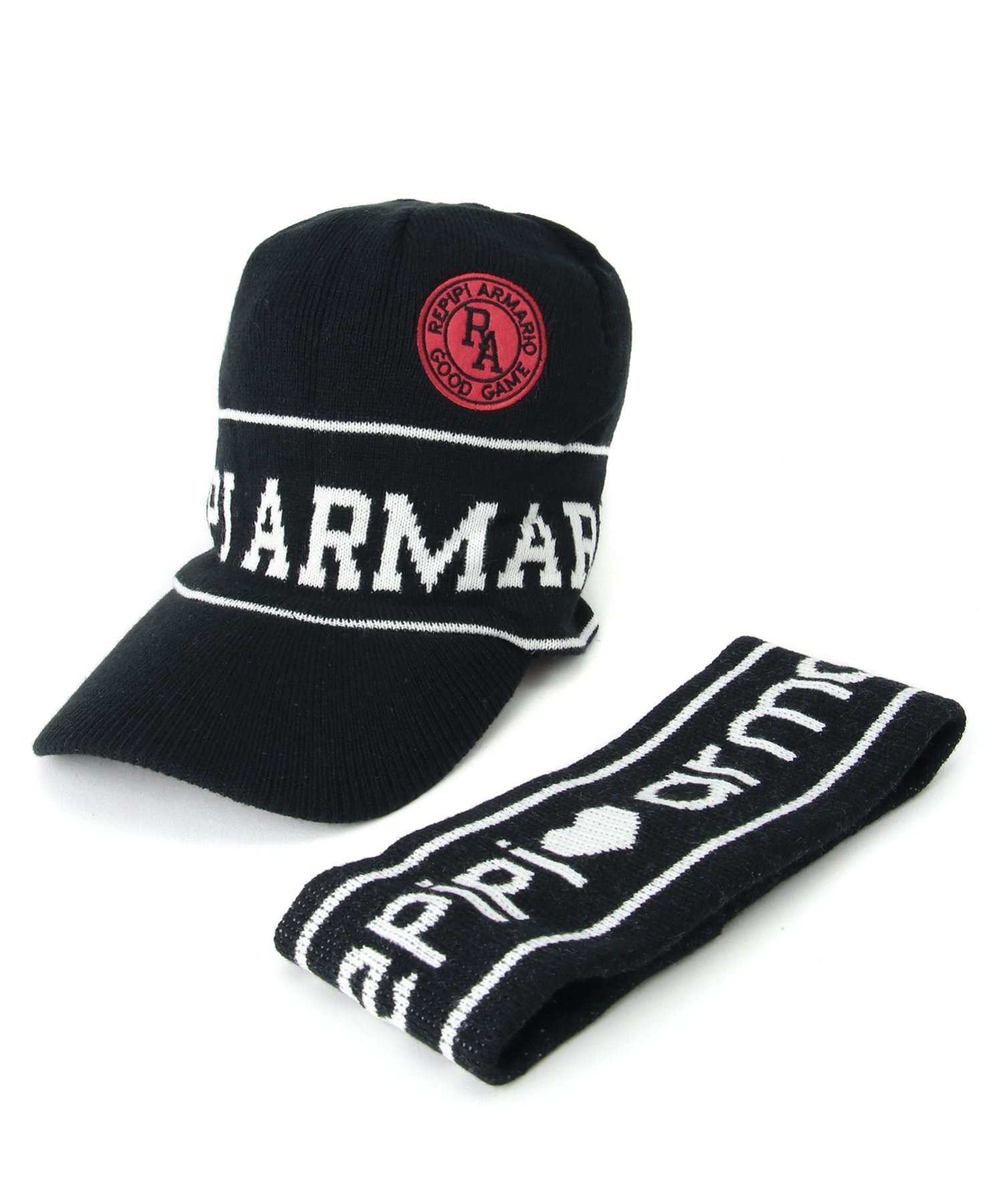 repipi armario repipi armario/(K)ネックウォーマー付きキャップ ニッキー 帽子 キャップ ブラック ホワイト【送料無料】