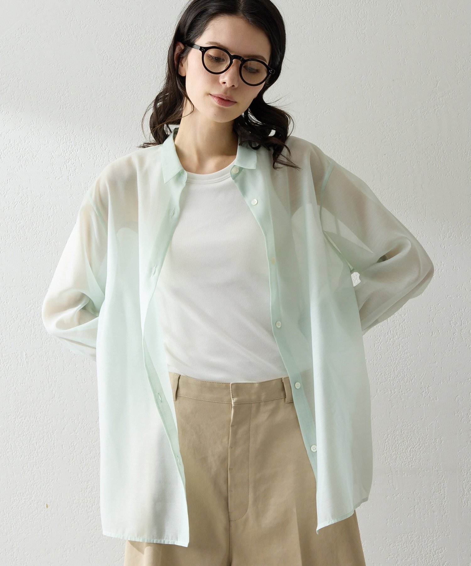 Whim Gazette 【THE PAUSE】シアーオーガンジーシャツ ウィム ガゼット トップス シャツ・ブラウス グリーン