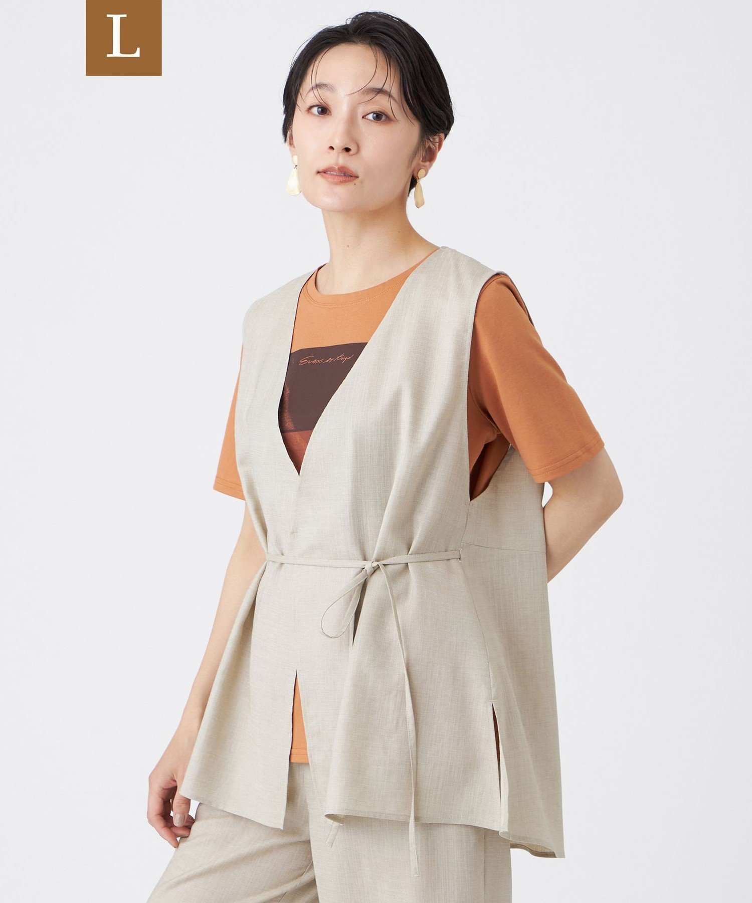 【SALE／35%OFF】EVEX by KRIZIA 【L】【接触冷感・マシンウォッシャブル】ファージュストレッチジレ サンヨー エルサイズ トップス ベスト・ジレ ベージュ ブラウン【送料無料】