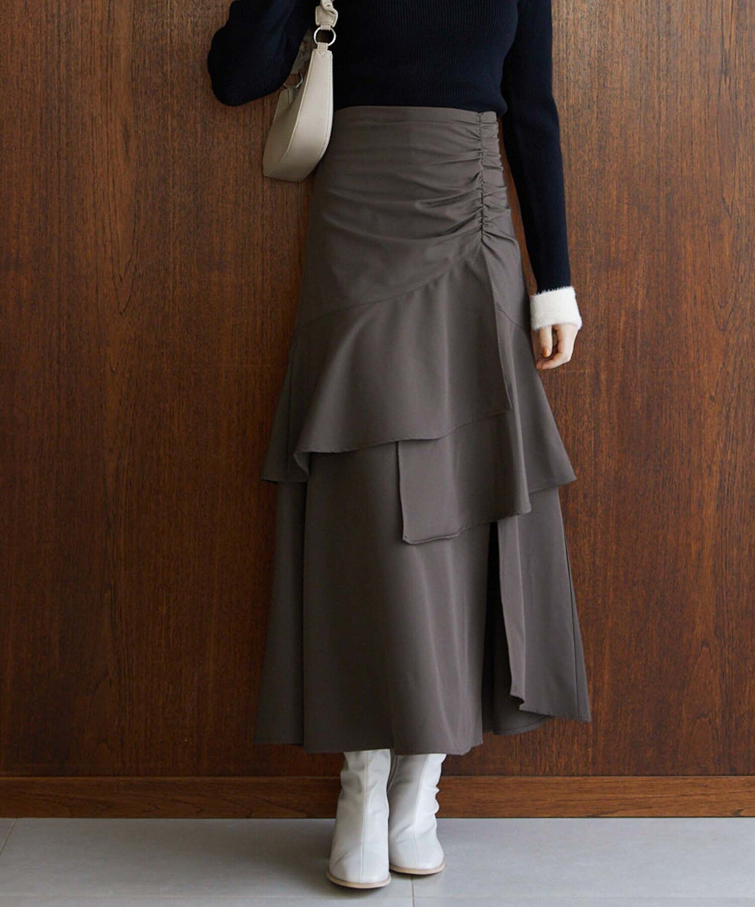 archives ギャザーアシメラッフルスカート アルシーヴ スカート ロング・マキシスカート ブラウン ブラック ホワイト【送料無料】のサムネイル