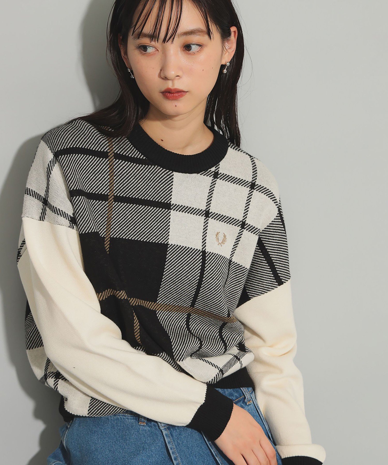 Ray BEAMS FRED PERRY / 別注 Tartan Jumper 24AW フレッドペリー タータン柄ニット ビームス ウイメン トップス ニット ホワイト ネイビー【送料無料】のサムネイル