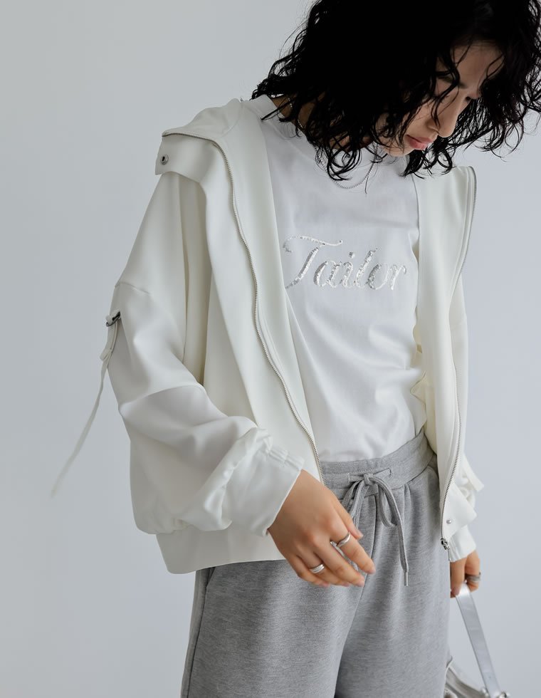 【SALE／35%OFF】Re:EDIT サテンフーディージップブルゾン リエディ ジャケット・アウター ブルゾン・ジャンパー ホワイト ブラック ブラウン グレー ベージュ【送料無料】 stylife-14907001 Rakuten Fashion サンプル画像2