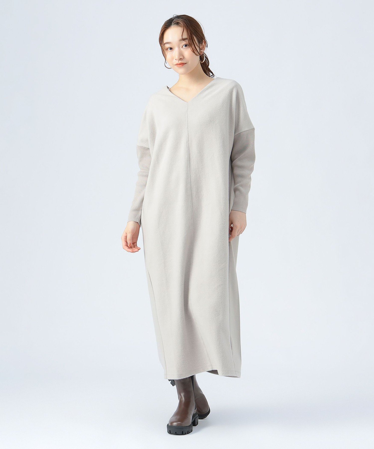 BEAMS HEART WOMEN 異素材 カットソー ワンピース ビームス ハート ワンピース・ドレス その他のワンピース・ドレス ブラウン グレー ブラック【送料無料】