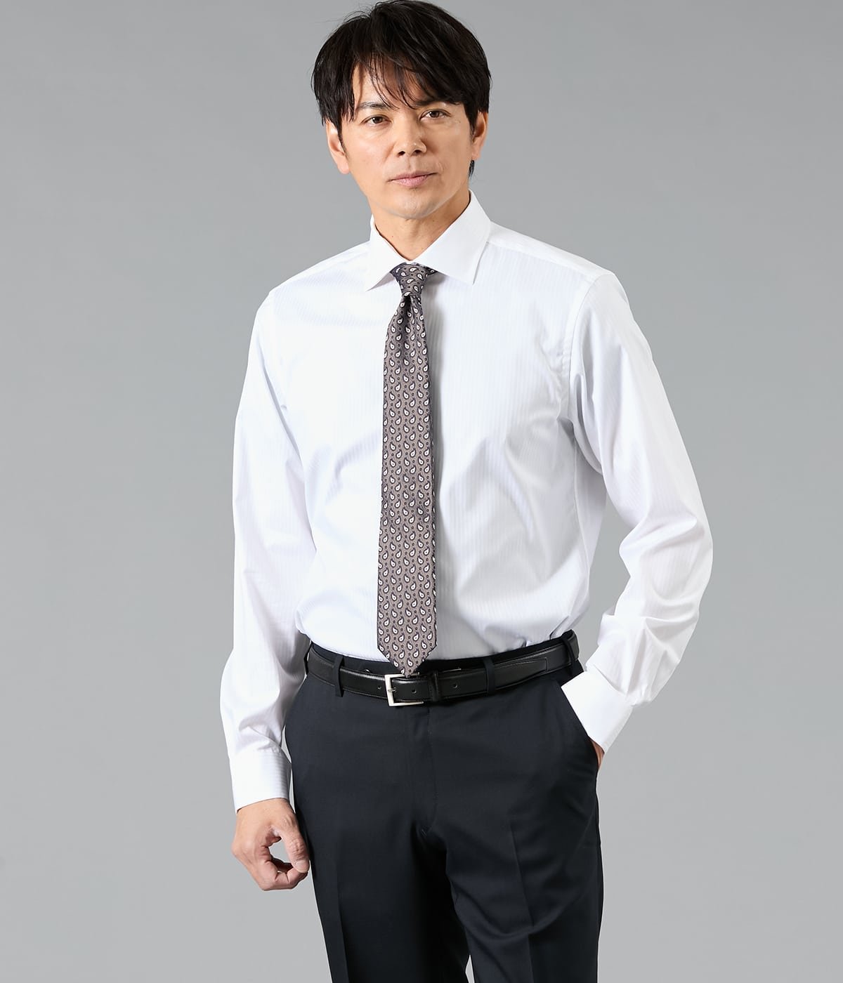 NEWYORKER MEN Easy Care シャドーストライプ 長袖スリムフィットシャツ ニューヨーカー トップス シャツ・ブラウス ホワイト